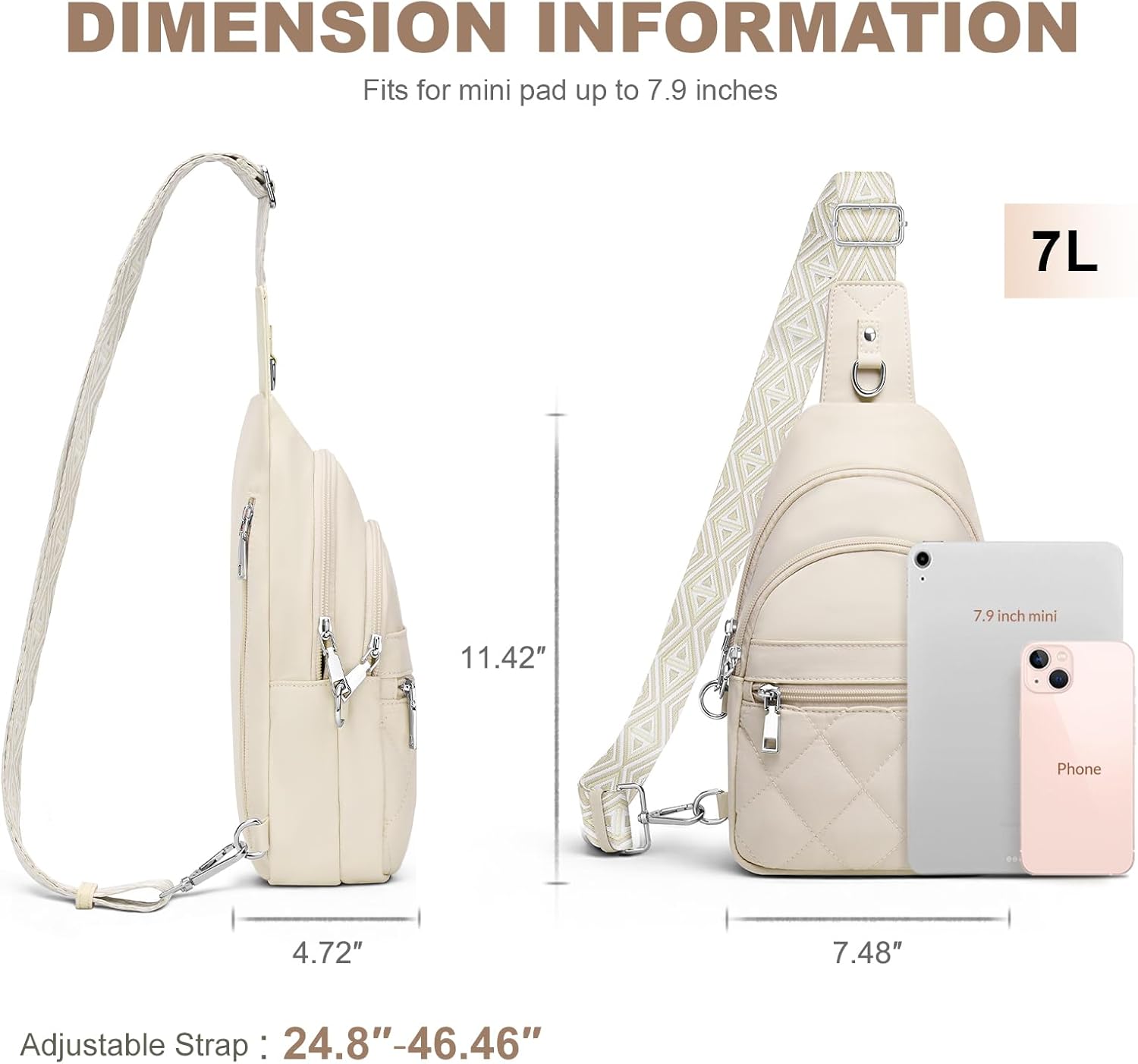 Sling Bag for Women, Anti-Theft RFID Crossbody Bag Nylon Sling Purse for Travel, Puffy Small backpack for Daily Hiking Sports White - Image 7