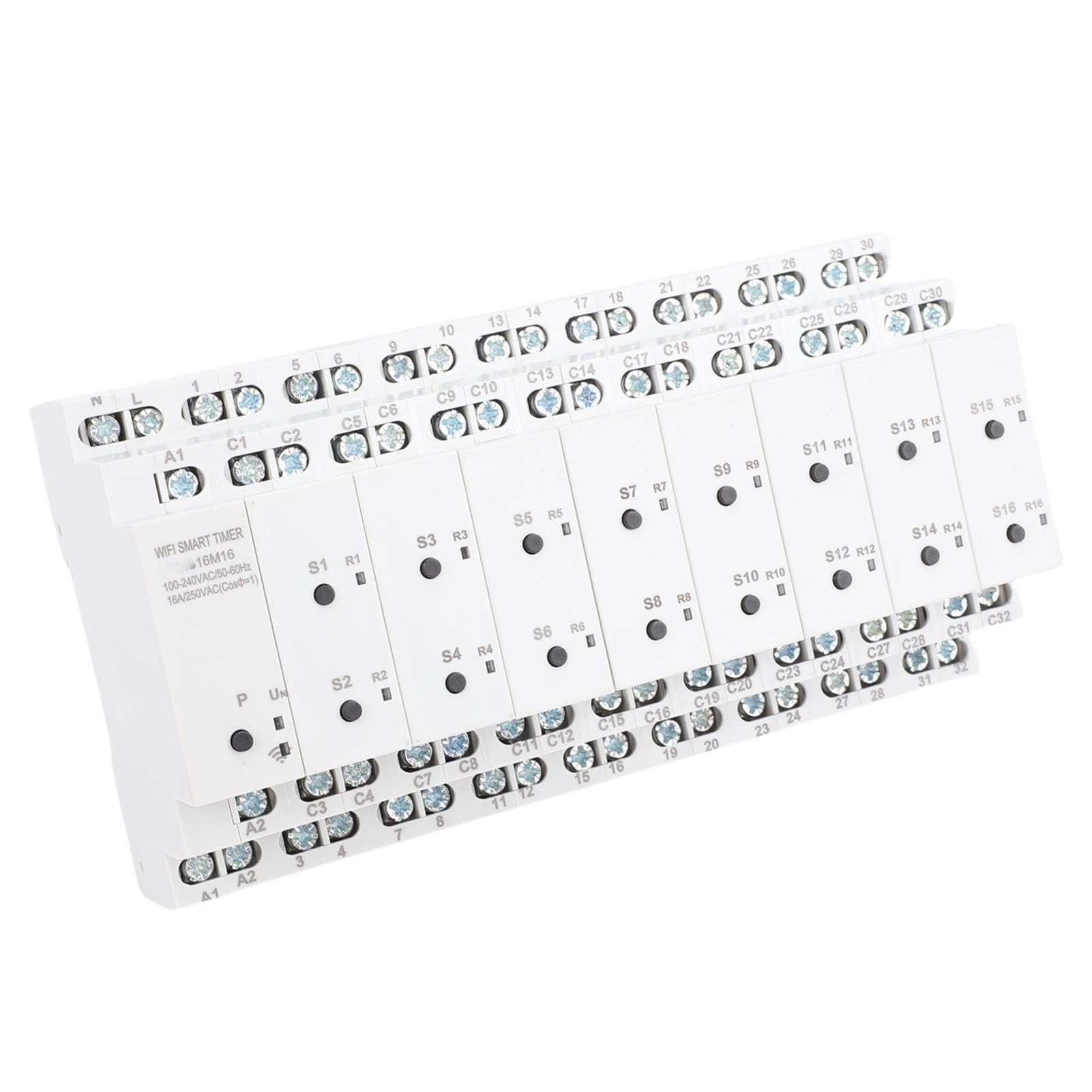 Disyuntor inteligente, temporizador WiFi inteligente con 16 canales aislados e interruptor externo, soporte para aplicación remota Tuya y control por voz