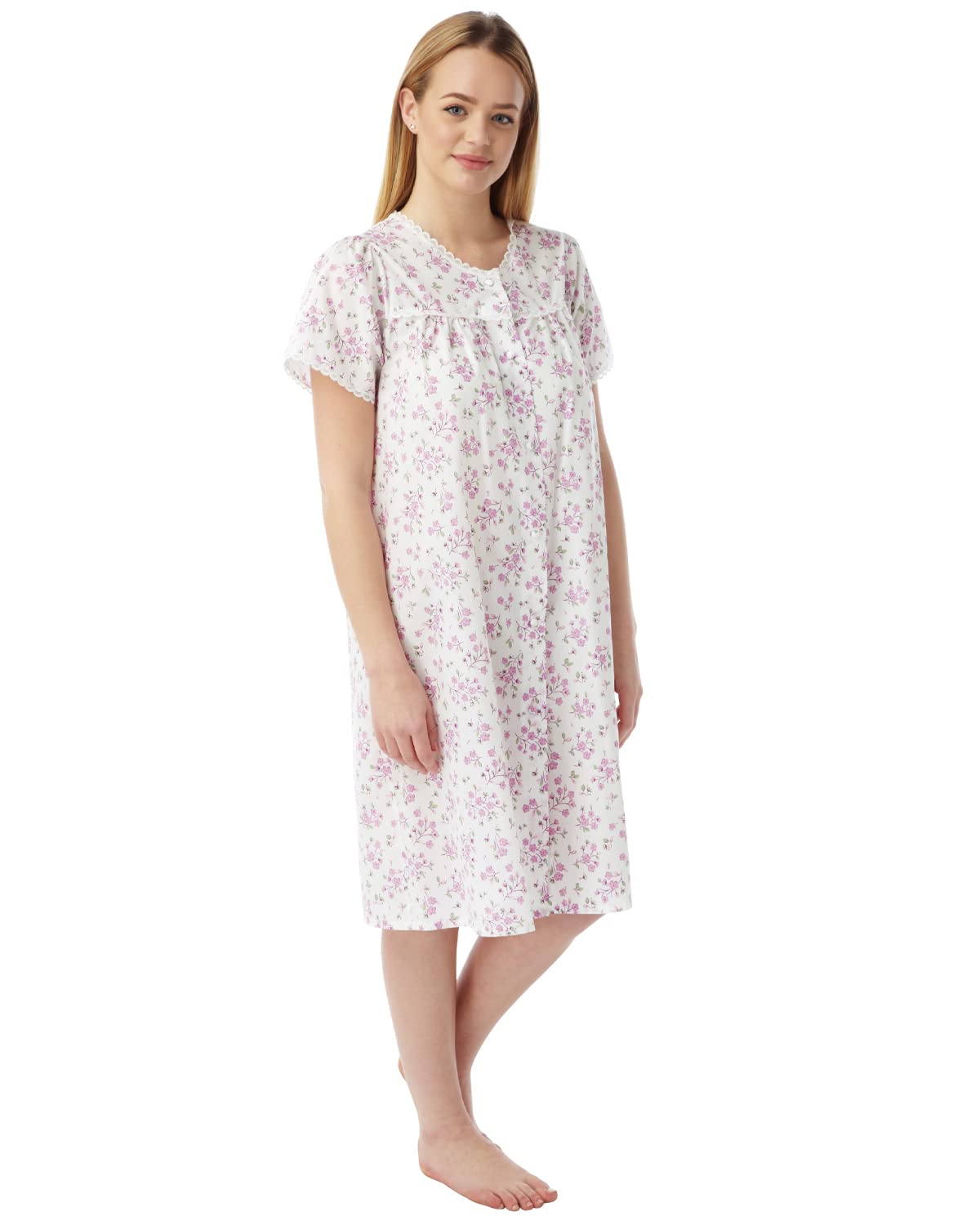 Undercover Women's Pink Sprig Short Sleeve Floral Button Nightie Mn12 20-22