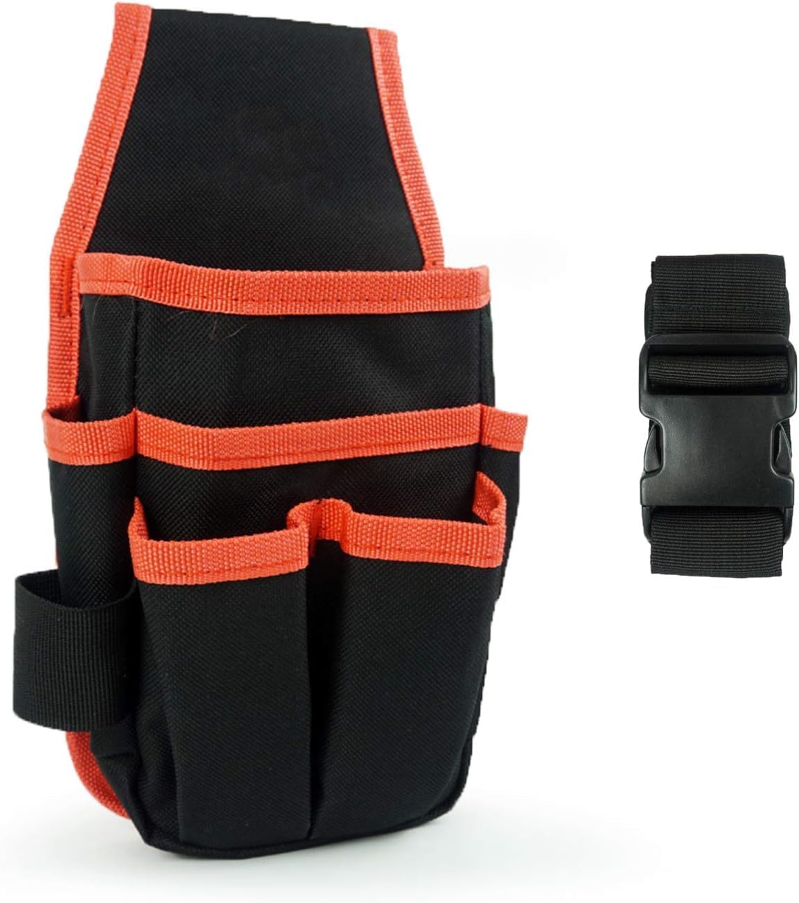 T TOVIA Canvas Small Tool Pouch Organizer Bag Electricians Organizer Pouch Waist Bag for Tools with 6 Roomy Pockets, 9 Tool Loops, Adjustable Waist Strap for DIY Electricians Carpenters, Black