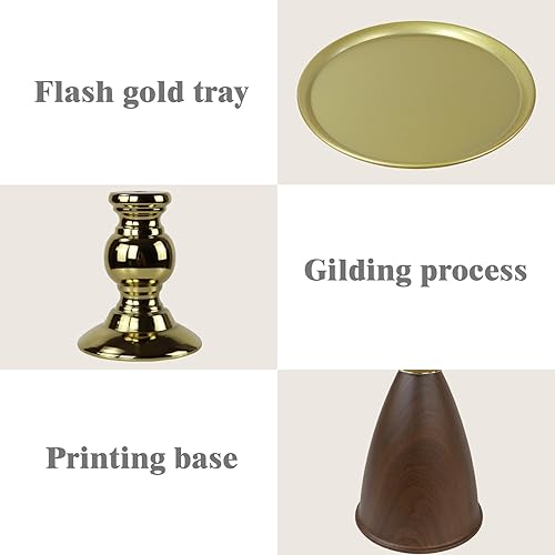 Miniatura 4 de Mesas auxiliares redondas pequeñas, mesa auxiliar de metal, pedestal con textura de madera sintética, mesa decorativa moderna para sala de estar y