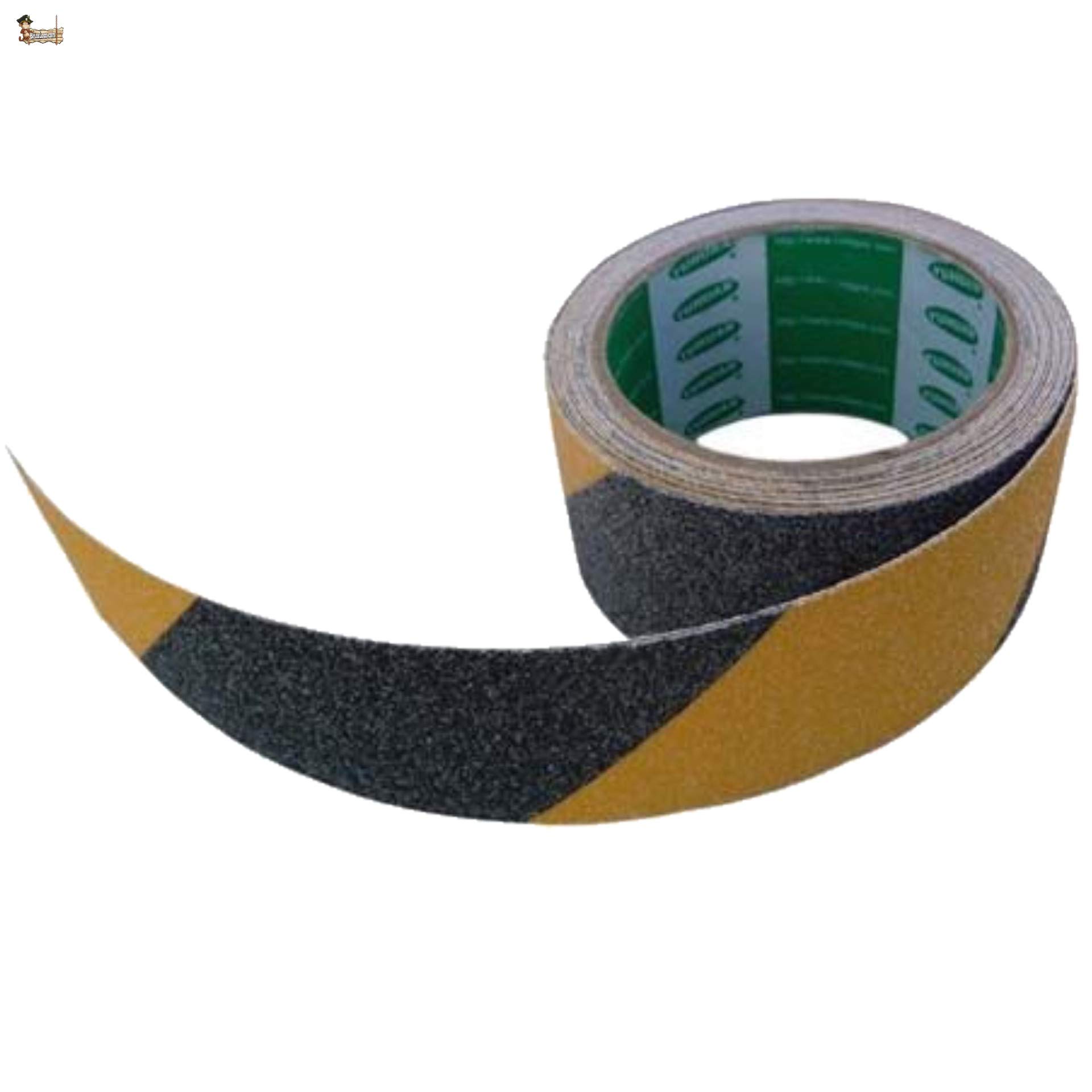 BricoLoco Cinta banda antideslizante adhesiva antiresbalante para escaleras, escalones, suelo, zonas resbaladizas. Amarillo y negro. Ancho 50 mm. Largo 5 mts. (5)