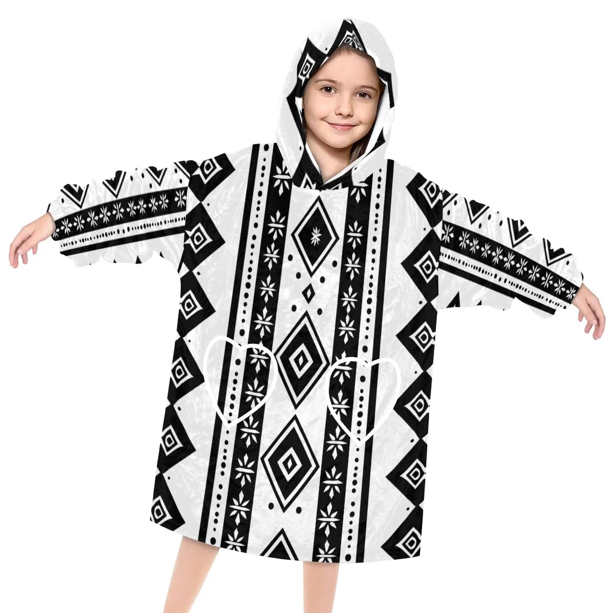 Wearable Blanket Hoodie for Kids, Vintage Striped Pattern Fleece Sweatshirt Blanket Oversized Blanket Sweatshirt with Pocket Flannel Warm Hooded Blanket 6-10 Year Old Girl Boy Gift, One Size