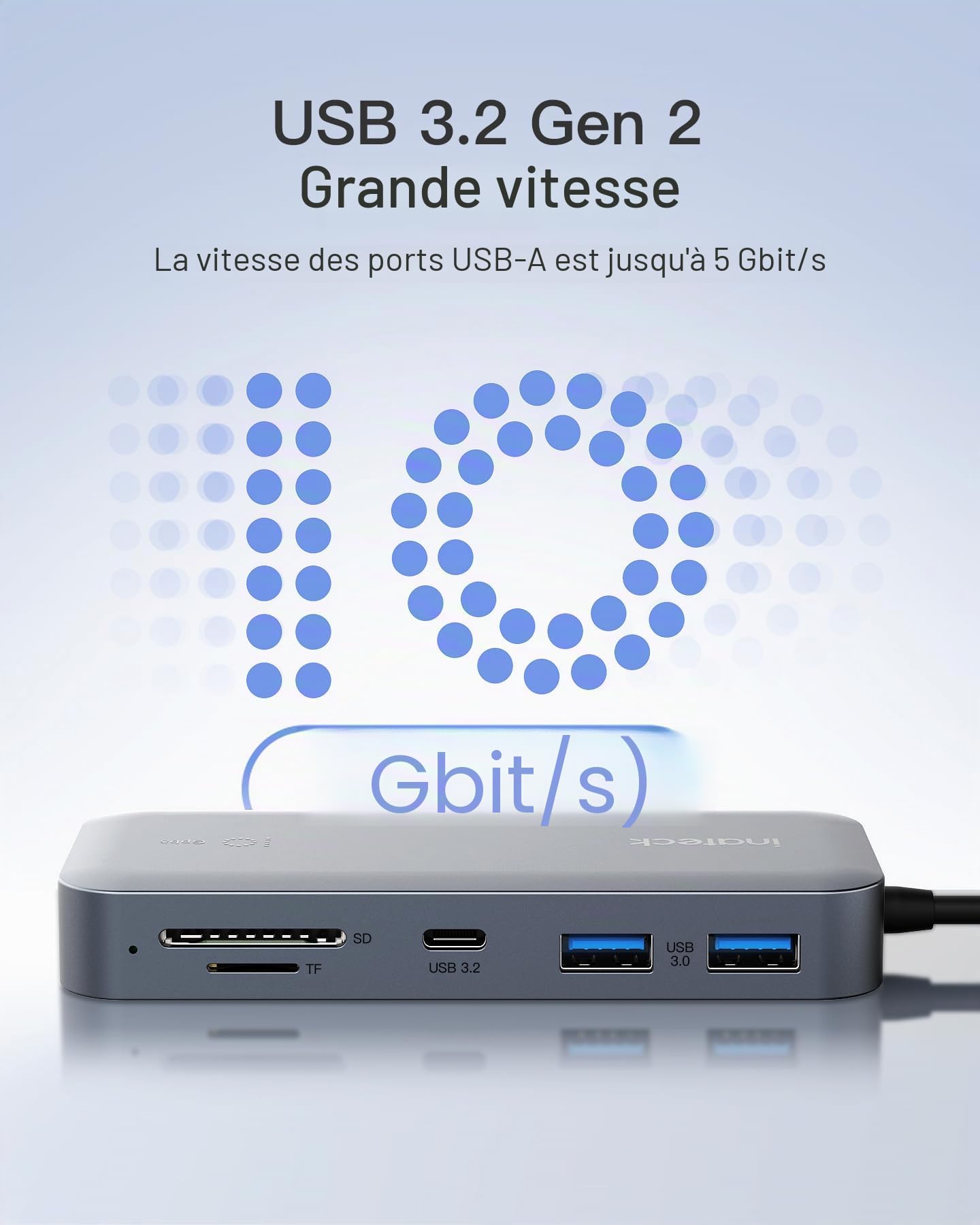 Inateck Hub USB C 10 en 1, Adaptateur USB 3.2 C Double Moniteur ver HDMI 4K, USB C 4K Vidéo+Données, 100W PD, 2*10Gbps USB C, 2*USB3.0 A, RJ45, Lecteur de SD/TF, Câble 50cm, Pour Windows, Linux, MacOS
