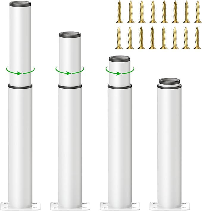 4 Piezas 25cm Patas para Muebles Regulables, Altura Regulable de 0-180 mm, Capacidad de Carga hasta 800 kg, Patas para Sofa Metalicas, Patas para Mesas Blanco, Patas de Armario con Tornillos