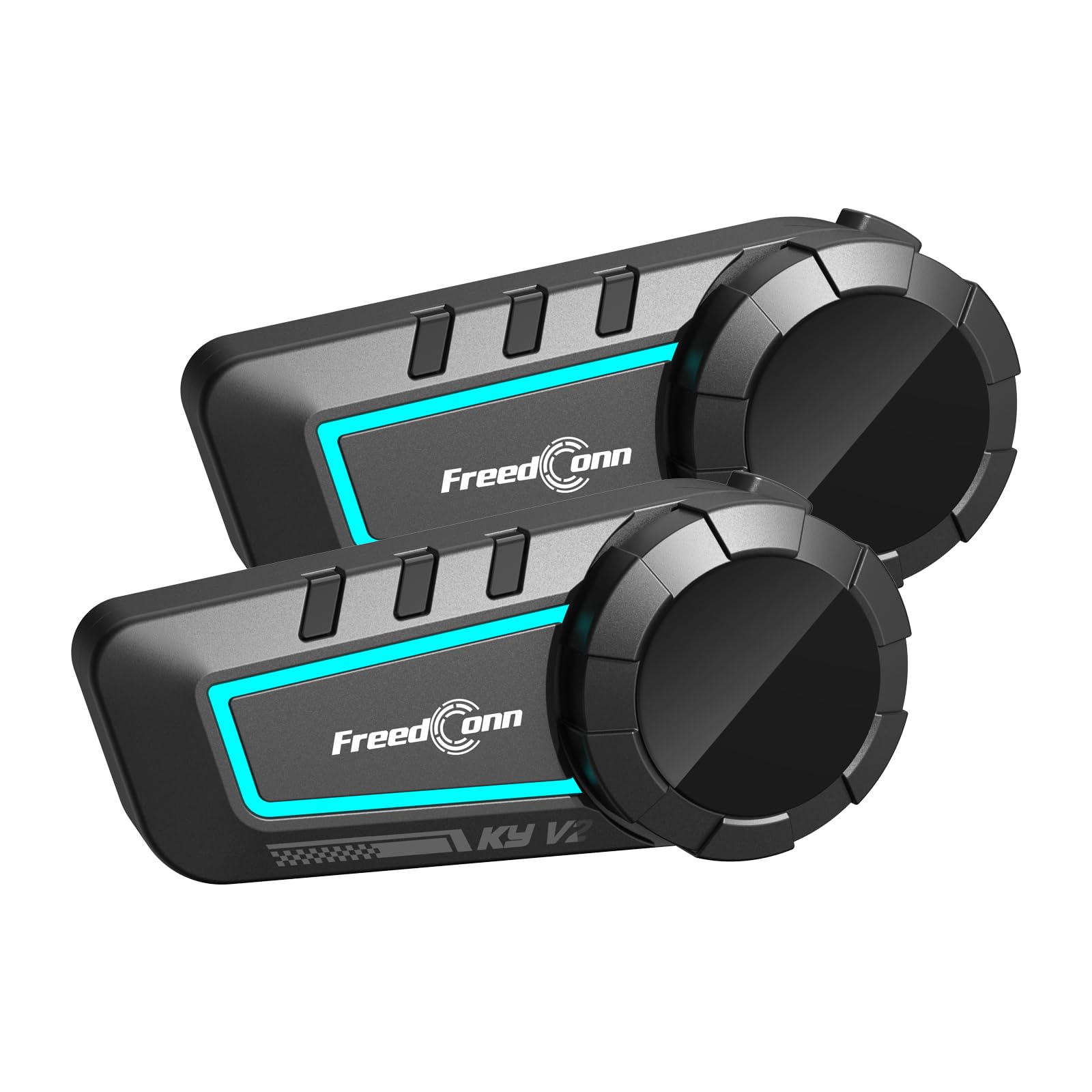 FreedConn KY V2 Casco Moto Bluetooth 6.0 Auricolare, Dual-Channel Mix, Condivisione Musica, 500m 2-Way Moto Interfono, Riduzione del Rumore Intelligente, Doppia Connessione Telefono, Assistente Vocale