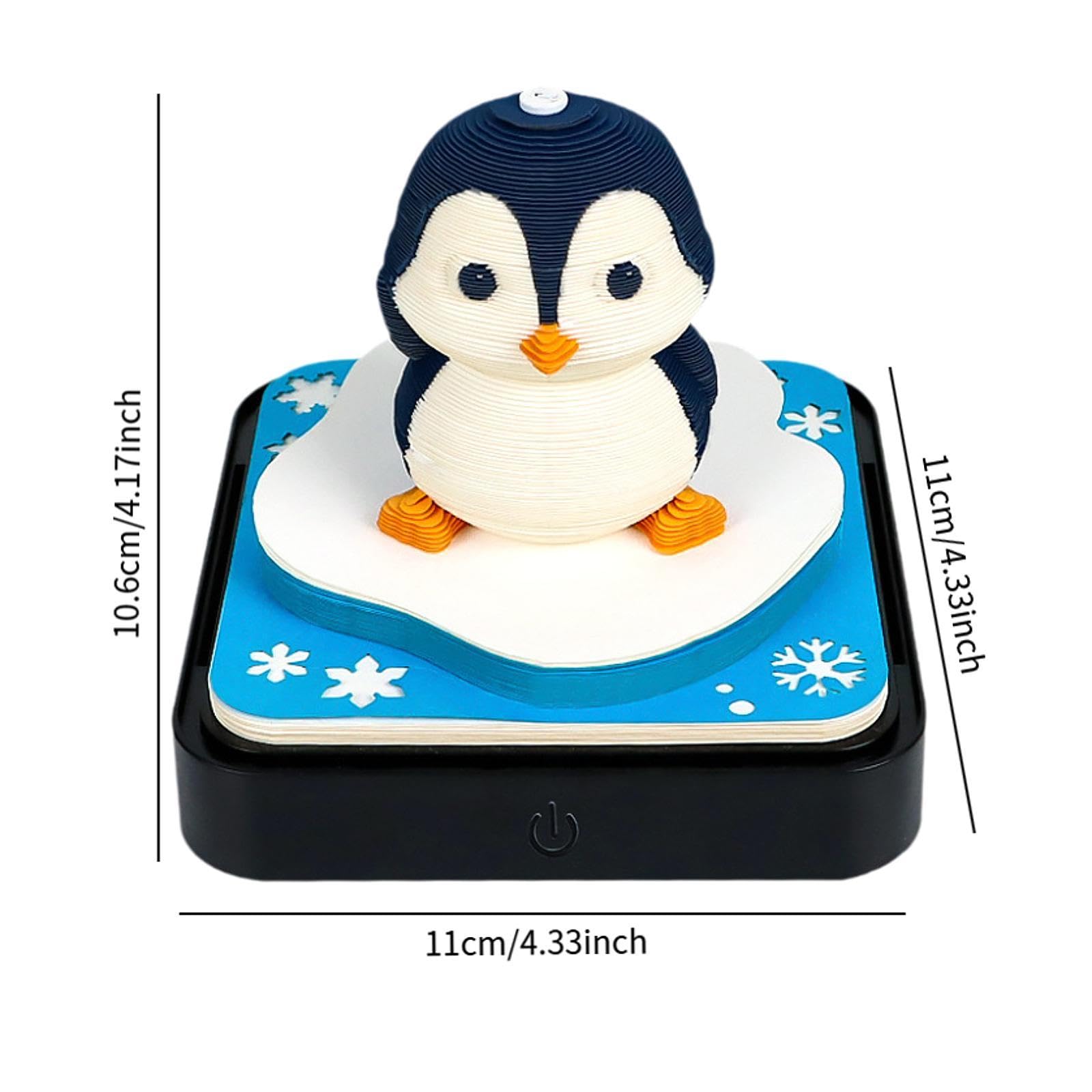 Qianly Tischkalender 2025 Schreibtischkalender 3D Effekt Papier Notiz mit Licht Und Acrylbox Als Schutz Dekorative Erinnerungen Multifunktionale Verwendung F, Pinguin