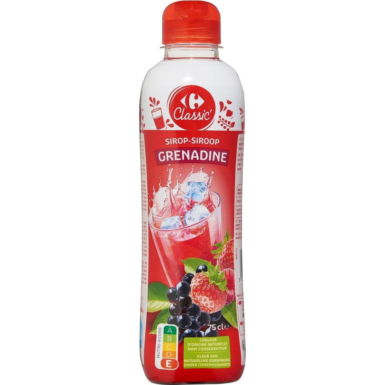 CARREFOUR CLASSIC' Sirop de Grenadine 75cl — Sans Conservateur, Couleur d'Origine Naturelle, aux Jus de Fruits pour Boissons et Desserts - Lot de 4