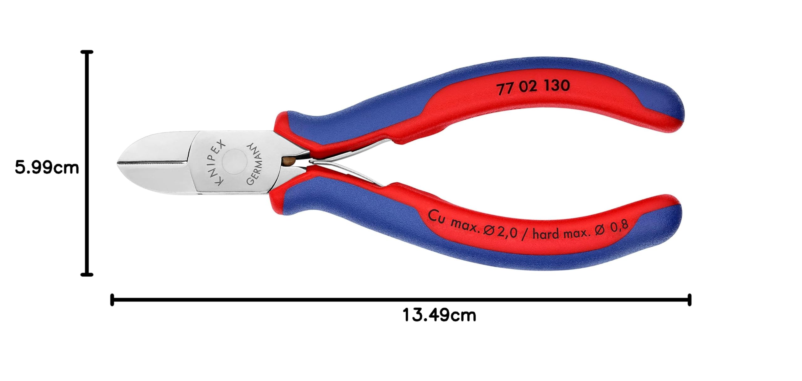 KNIPEX Elektronik-Seitenschneider mit durchgestecktem Gelenk mit Mehrkomponenten-Hüllen 130 mm, 77 02 130