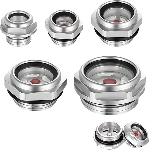 5 Pack Oil Sight Glass 1/4 1/2 3/4 3/8 1''Male Threaded Aluminum Alloy Sight Glass Oil Indicator Window Oil-Liquid Level Gauge Sights Tool for Replacement Air Compressor Fittings | Aluminum Alloy Sight Glass, Oil Indicat