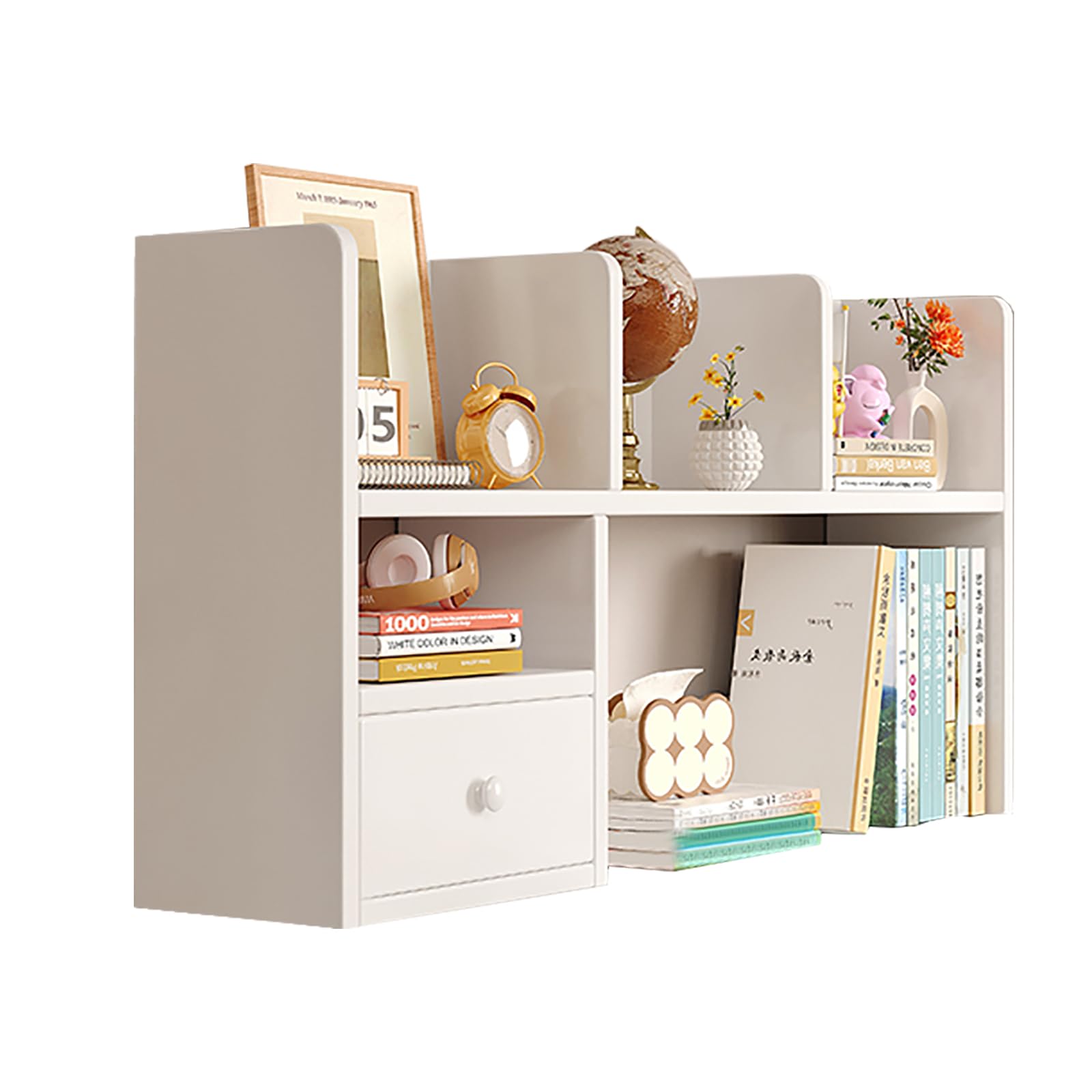 Étagère de bureau en bois blanc 80cm avec tiroir de rangement