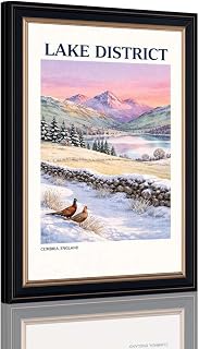 Framed Lake District poster Canvas Print Art Vintage Rustic Landscape Paintings Pictures Wall Decor Stunning Home Decor Living Room Bedroom (Black Framed,12" Lx18 W)