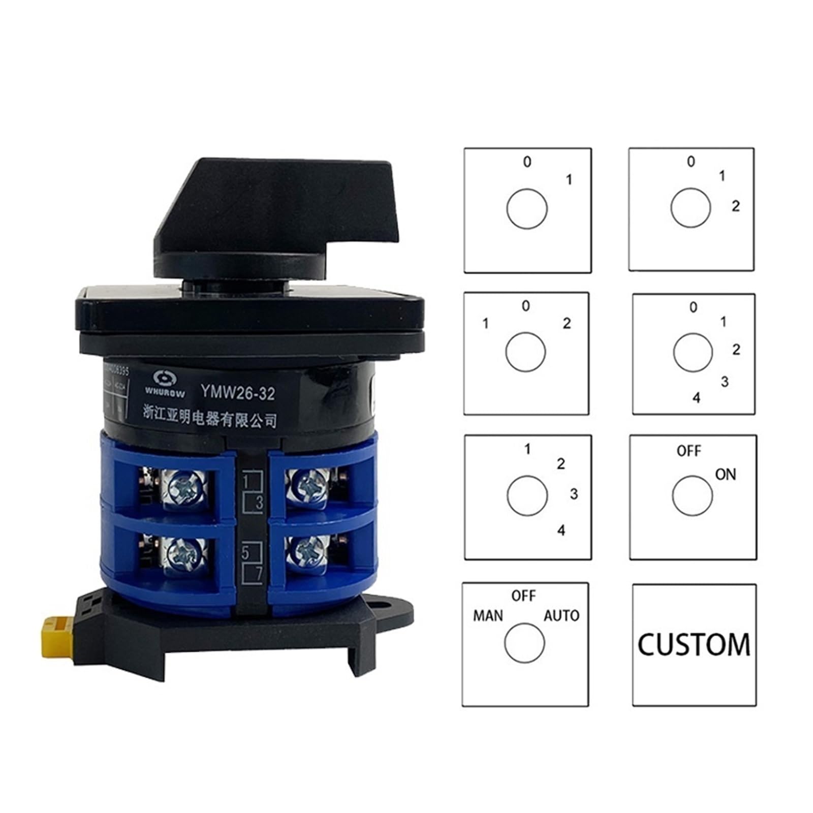 Sélecteur de commande de Circuit de puissance double monté sur Rail 32A 660V LW26-32/2, commutateur à came rotatif à Contact argenté à deux pôles(01)