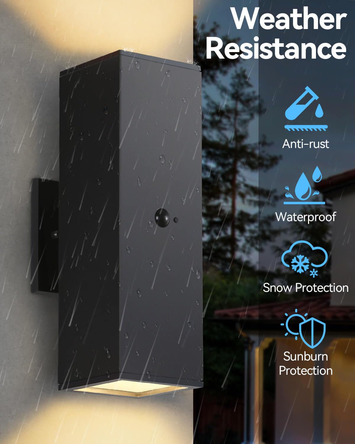 Luci da esterno con sensore di movimento, moderne lampade da parete per esterni nere con base E26, luci quadrate con rilevatore di movimento per esterni, applique impermeabile per portico di