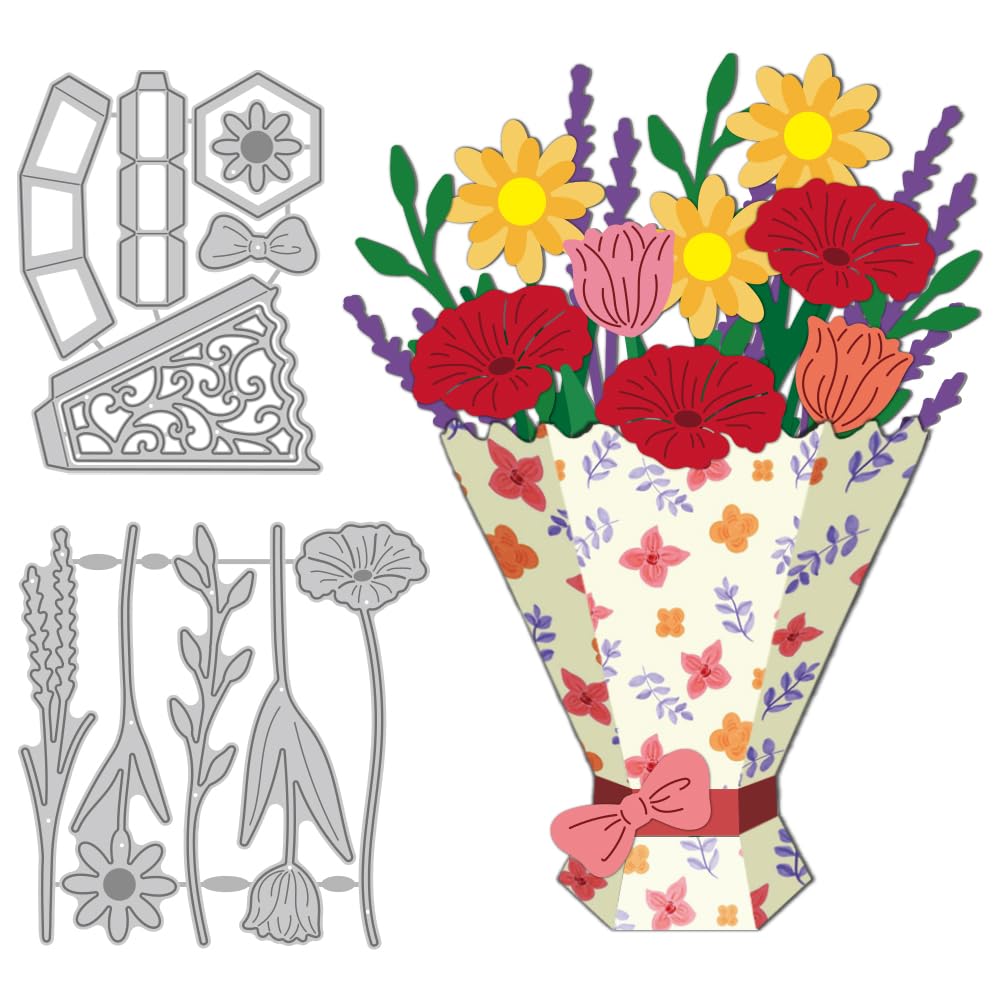3D Bouquet Dies Cuts Metal Wedding Flowers Cutting Dies Card Making Cutting Dies Stencils Template for DIY Embossing Scrapbooking Craft Paper Mother's Day Greeting Card Gift Festival Decor