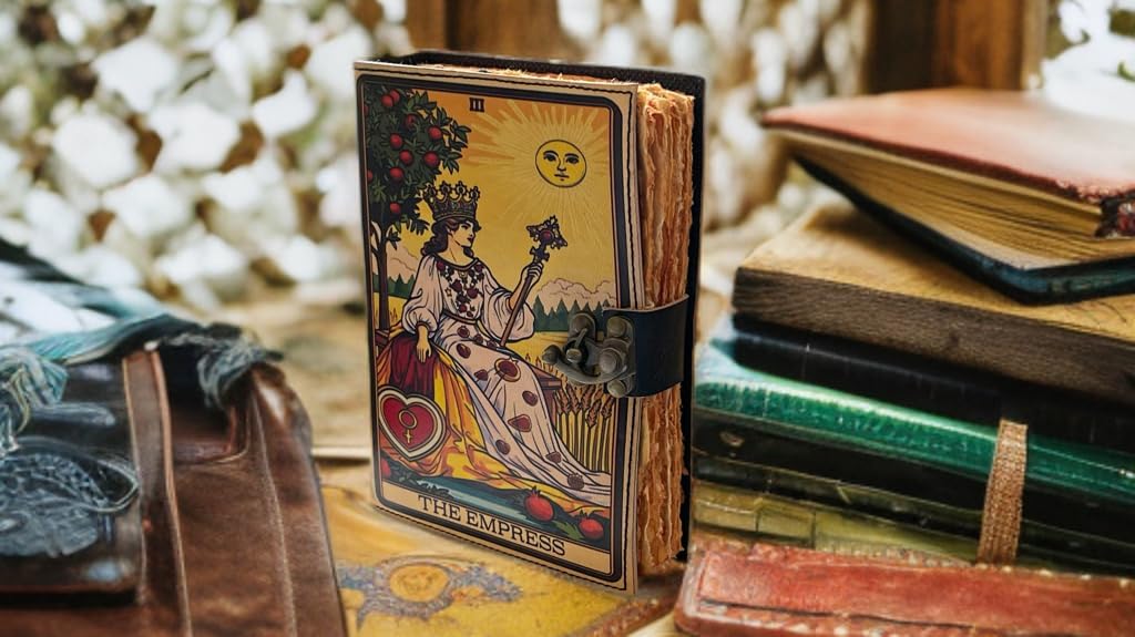 The Empress Handmade Leather Journal – Blank Spell Book of Shadows, Vintage Grimoire, Junk Journal, Leather Sketchbook & Notebook – 200 Deckle Edge Pages – Gifts for Him & Her