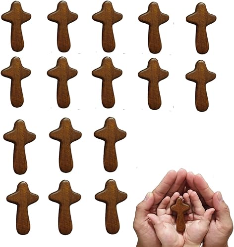 EAEDMY 16 cruces pequeñas de mano, cruz portátil de madera de pino, cruz de oración de Jesús para ocasión religiosa o comunión, 2.44 pulgadas (16