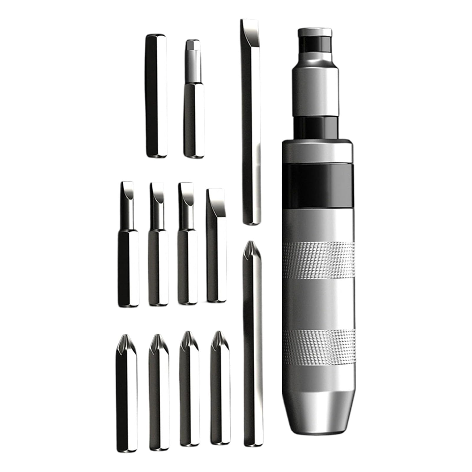Piceioep Silver Professional Nonslip Grip Impacts Screwdriver Set With 13 Interchangeable Bit For Stubborn Fastener Removal Impacts Screwdriver Set