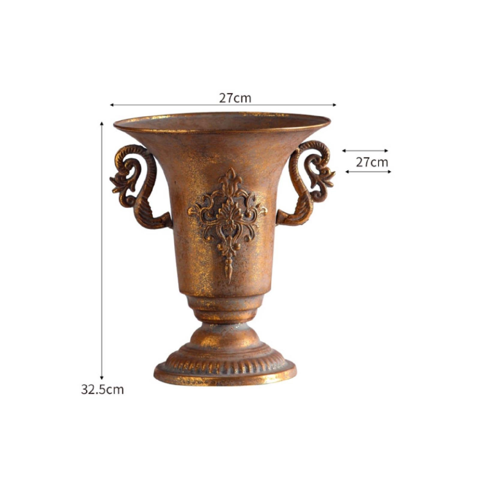 Vaso in Metallo Manici Retrò | Finitura Oro Invecchiato, Antico, Centrotavola, per Matrimonio, Organizzatori di Matrimoni, Fioristi