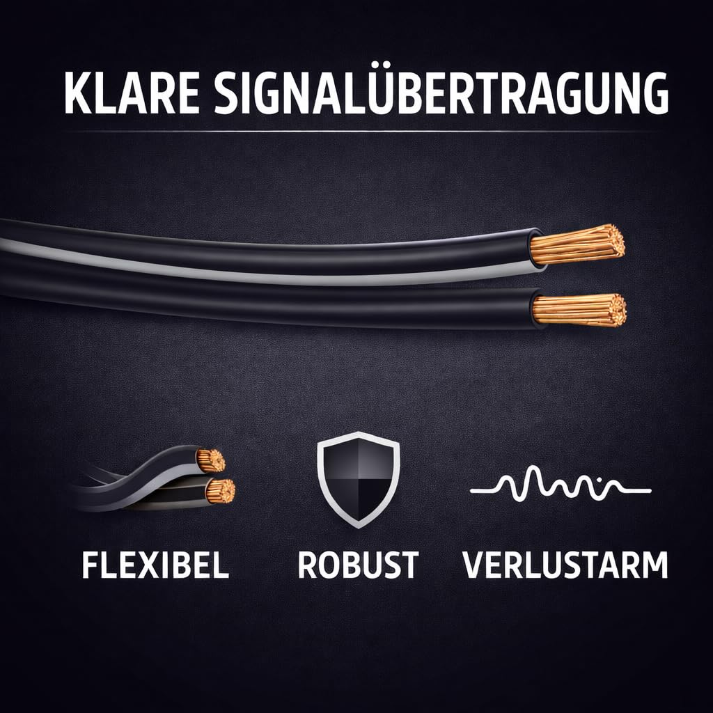 BLca 50m - 2 x 2.5mm² - Câble Audio pour Enceintes noir - Câble HP haut-parleur en CCA Cuivre pour HiFi et Hi-Fi Embarquée 2 5mm2