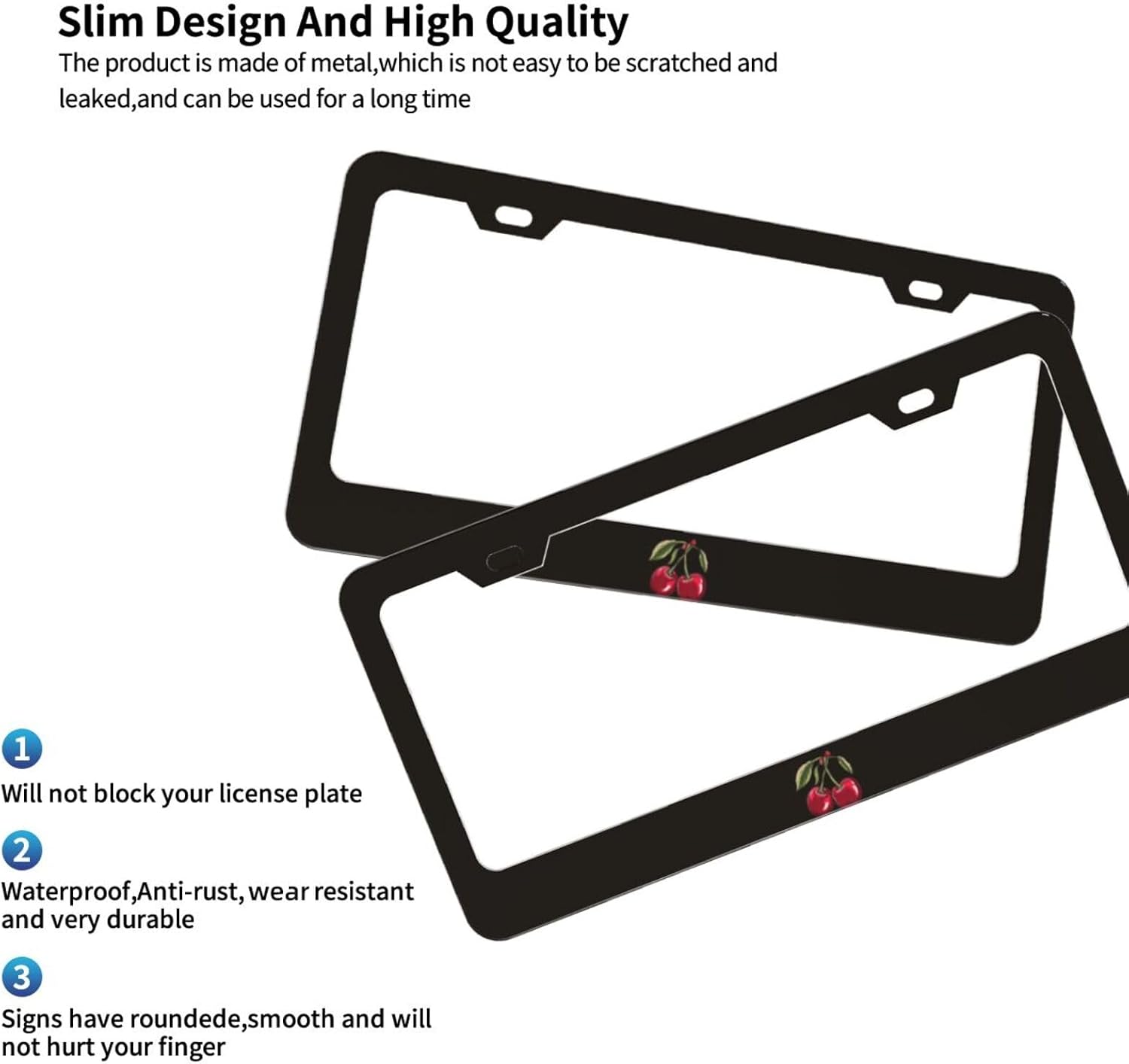 Cherry Bow Matte Aluminum License Plate Frame with Black Screw Caps，2pcs 2 Holes Black Licenses Plates Frames,Car Licenses Plate Covers Holders for Us Vehicles/Women/Men