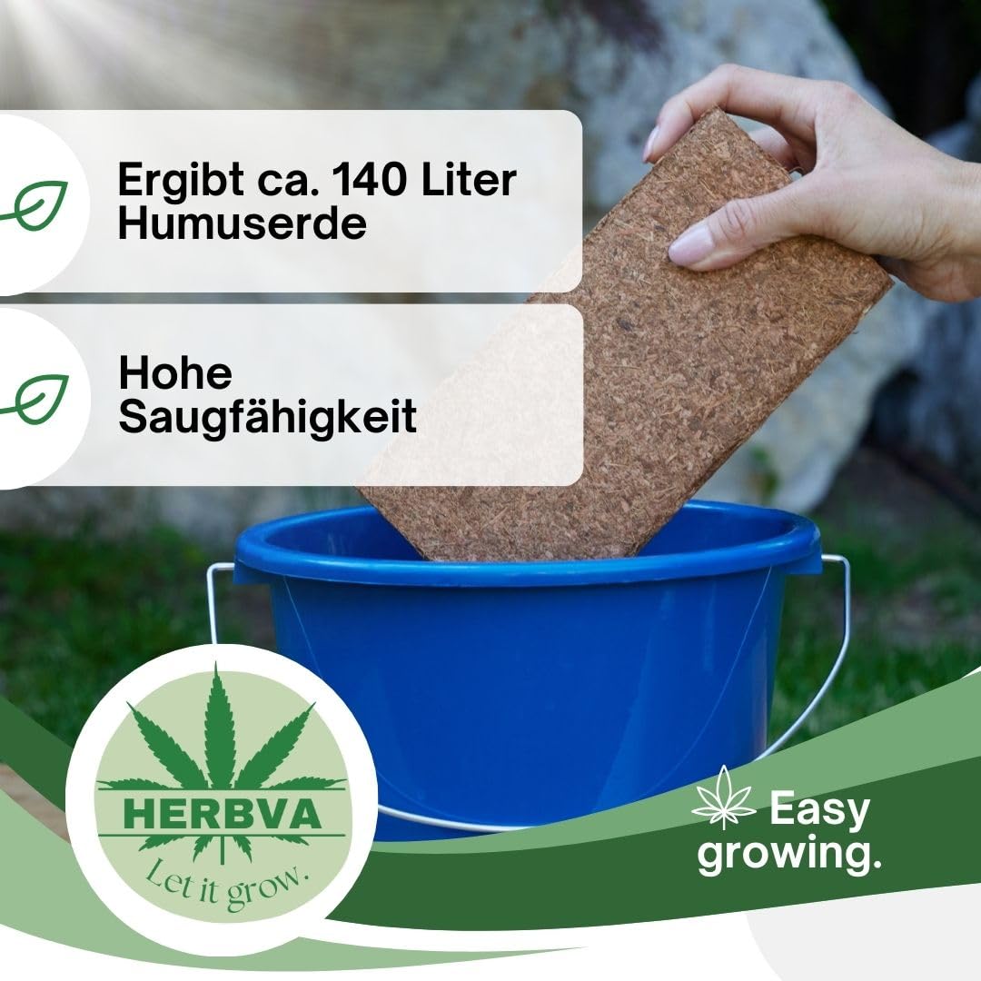 Bio Kokoserde - Herbva Growerde 140L (2X 5kg) | Hochwertige Kokosfaserhumus für Indoor & Outdoor, Anzuchterde, Professioneller Growmix | Ideal für den Anbau von Heimpflanzen| Bio Erde für Pflanzen