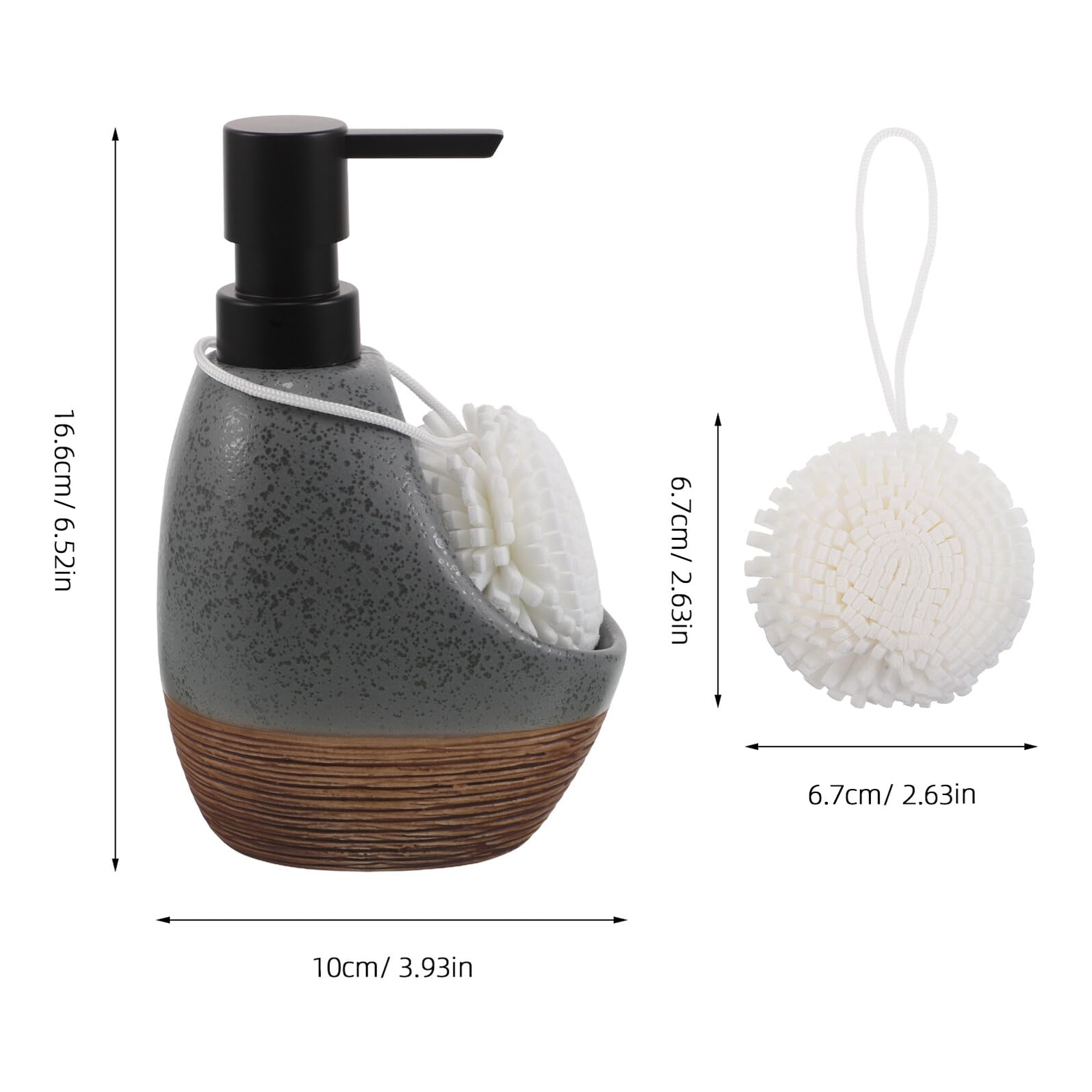Dispensador de Jabón Líquido de Cerámica Gris, Bomba Dosificadora Antigoteo Recargable, Botella para Baño y Cocina con Organizador de Encimera para Gel Ducha y Champú