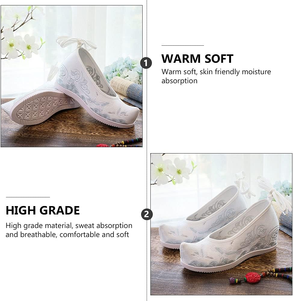 Holibanna Hanfu Shoes for Women Embroidered Flat Heel Breathable Cloth Footwear Traditional Chinese Style for Cosplay Festival Wear White