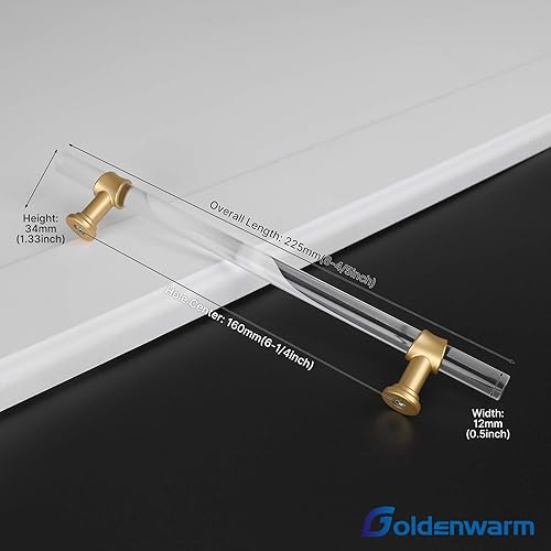 Miniatura 8 de Goldenwarm - Tiradores de gabinete de acrílico de 3 pulgadas  LS9165GD76 manijas de cristal para gabinete, tiradores transparentes para cocina,