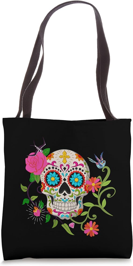 Floral Sugar Skull Dia de los Muertos Day of the Dead Tote Bag