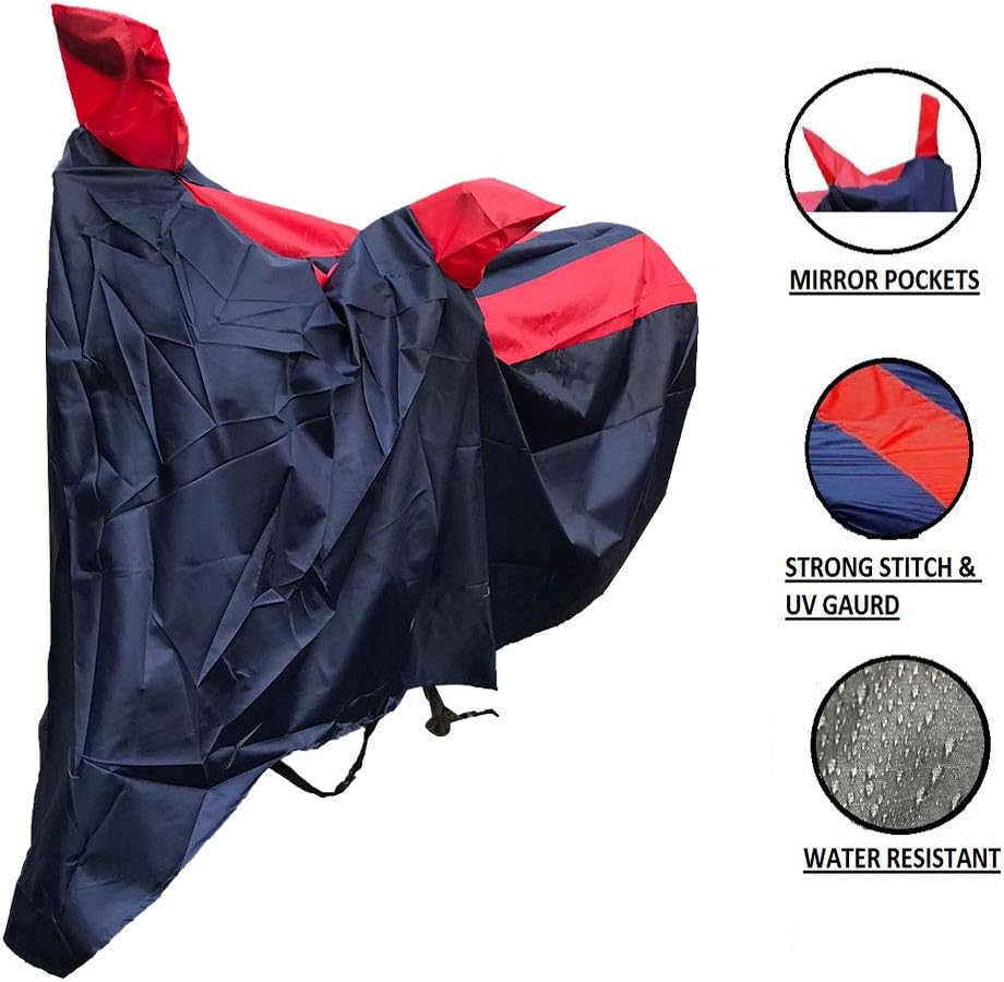 Oshotto Dust Proof Double Mirror Pocket Taffeta Bike Body Cover Compatible with Hero Splendor Plus (Red, Blue)