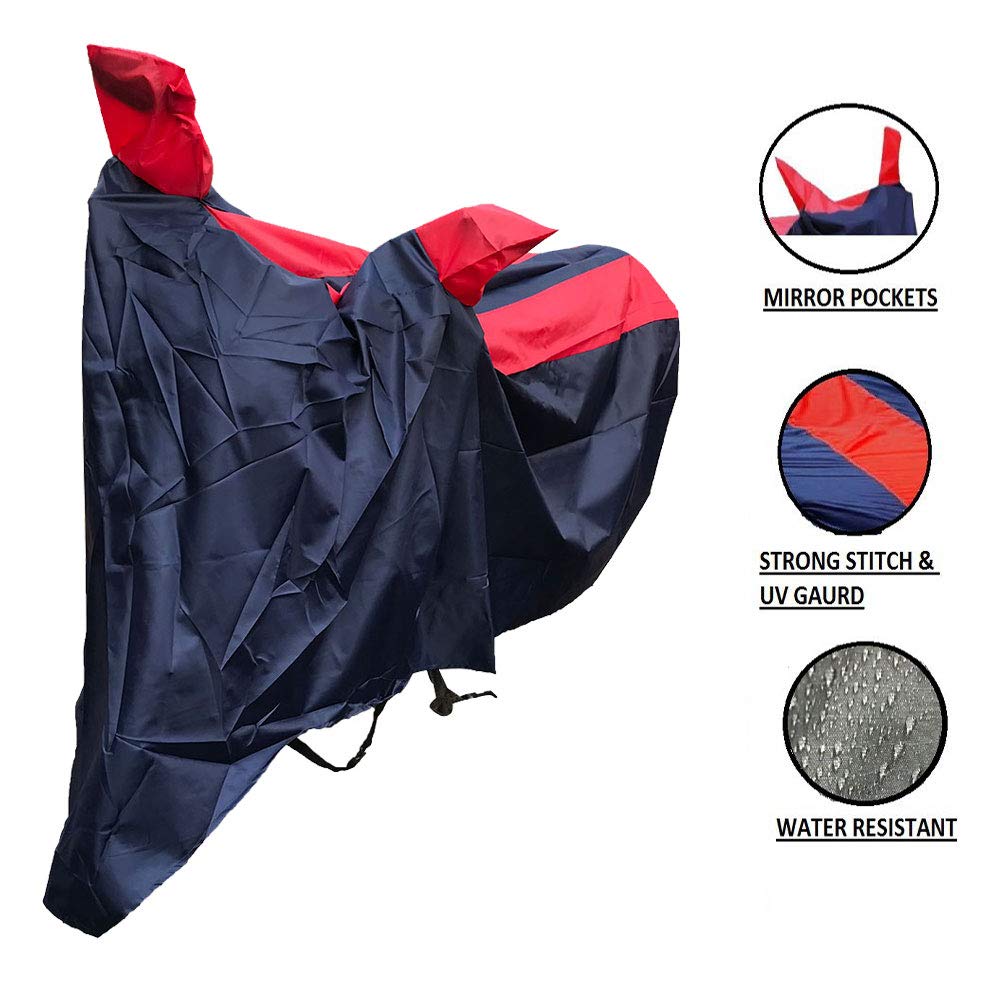 Oshotto Dust Proof Double Mirror Pocket Taffeta Bike Body Cover Compatible with Hero Splendor Plus (Red, Blue)