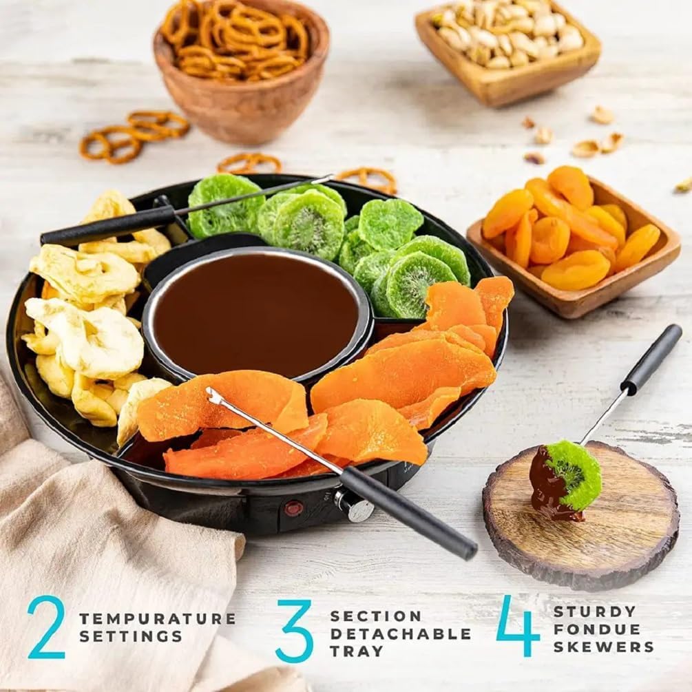 Shrevi Chocolate Fondue Maker, Electric Chocolate Melting Pot Set with 4 Steel Forks, Stainless Steel Bowl and Party Serving Tray, for Quick Melting Chocolate 2