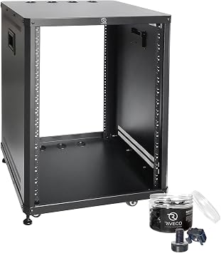 RIVECO 15U Network & Stereo Rack with Caster Rolling Server Rack for 19-inch Audio Video Musical & IT Equipment Mounting+M6 Rack Screws 50 Sets