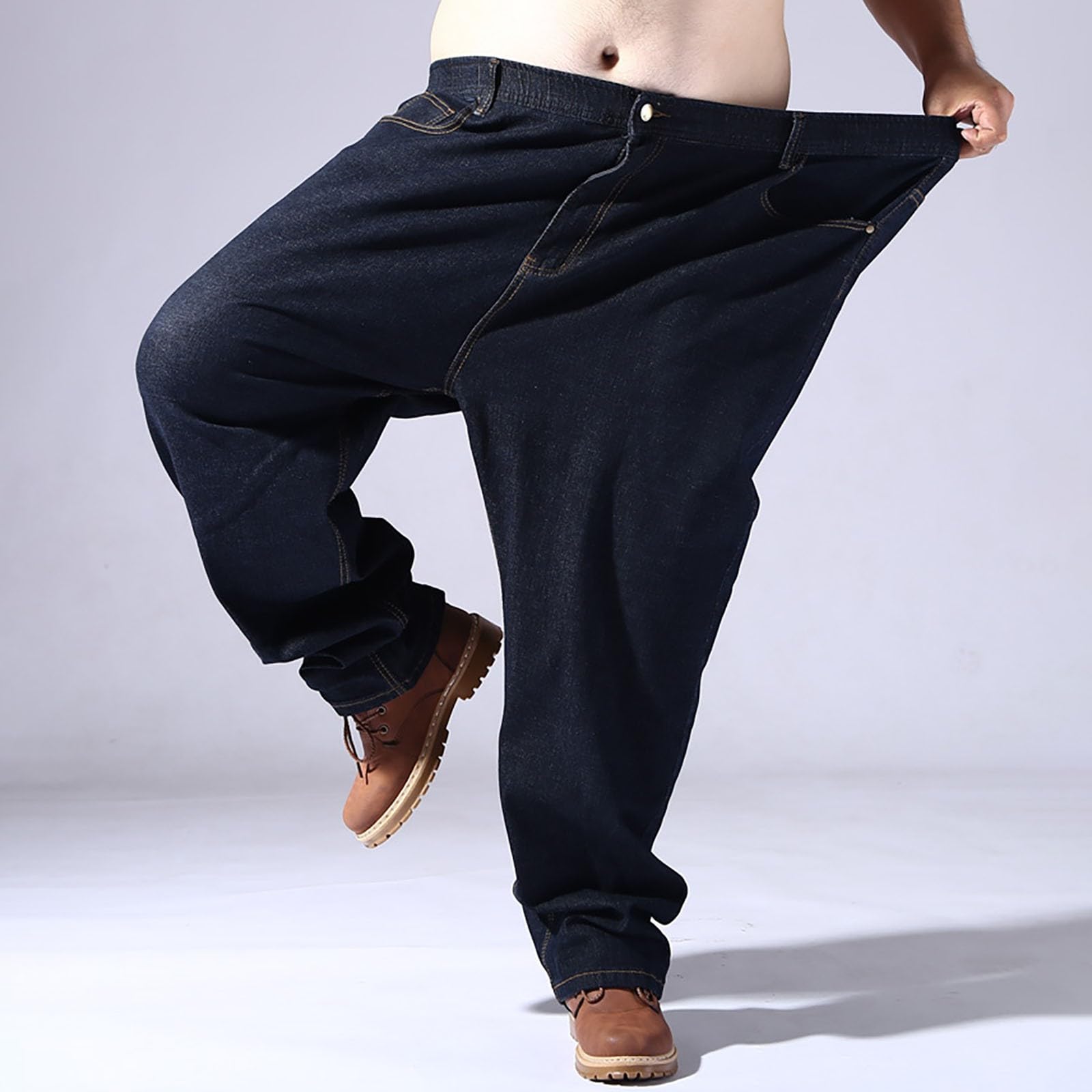 Generisch Stretch Jeanshose Herren Übergröße Freizeithose Weites Bein Denim Hose Relaxed Ausflug Streetwear Einfarbig Jeans Atmungsaktiv Bequeme Stoffhose Große Größen Trekkinghose 5Xl-8Xl