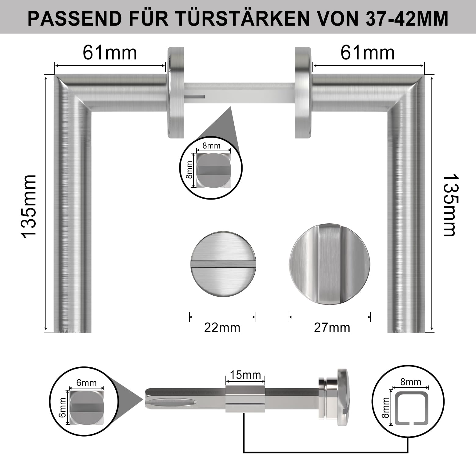 Drückergarnitur WC Badezimmer Türschloss Türgriffe Innentüren Türklinke 240 * 50 mm Silber