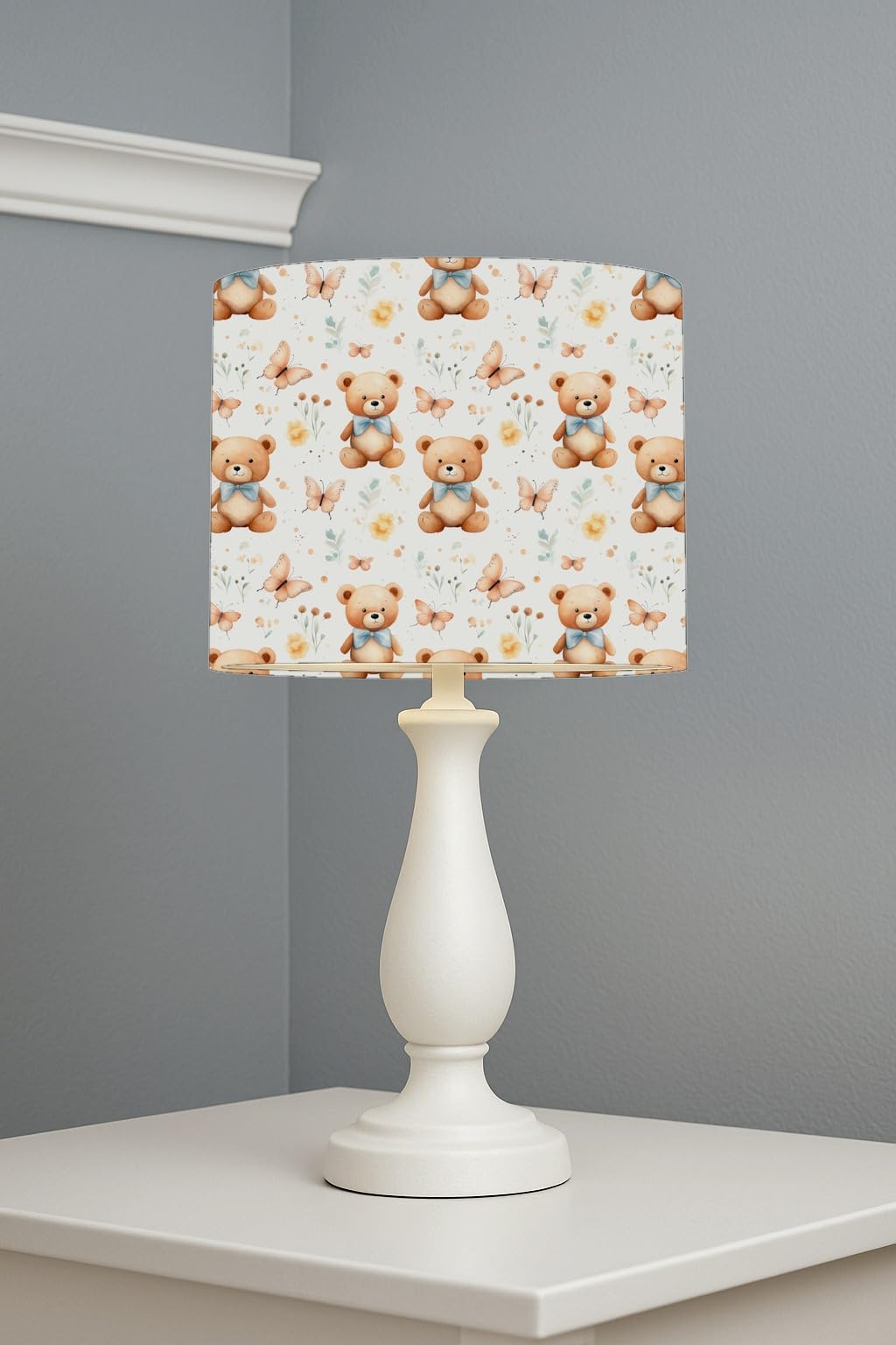 Teddy Bears and Butterflies lightshade – 20 x 18.5cm Table Drum Shade | E33BB8