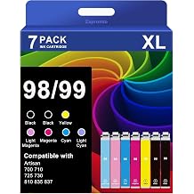 7-Pack 98 99 Ink Cartridge Remanufactured for Epson T098 T099 Ink Combo | for Artisan 700 710 725 730 800 810 835 837 Printer 2 Black,1 Cyan,1 Magenta,1 Yellow,1 Light Cyan,1 Light Magenta