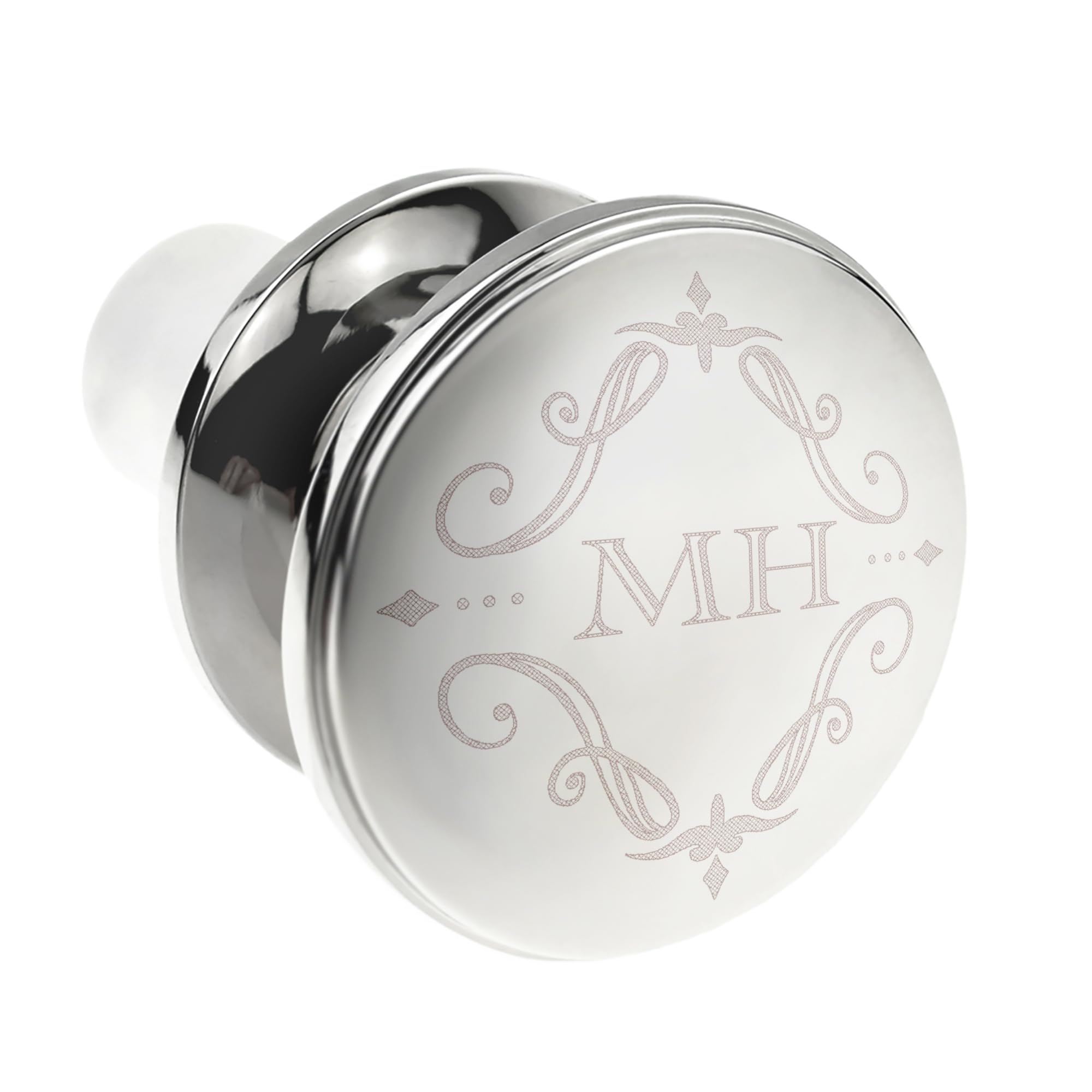 Personalised Name or Initials Engraved Flourish Ornament Design Silver Wine Bottle Stopper Presented in a Gift Box