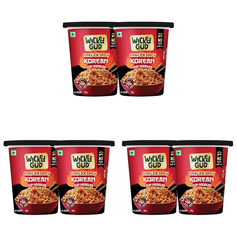WickedGud Korean Cup Noodles, Fiery 2X Spicy, 69g, No Palm Oil