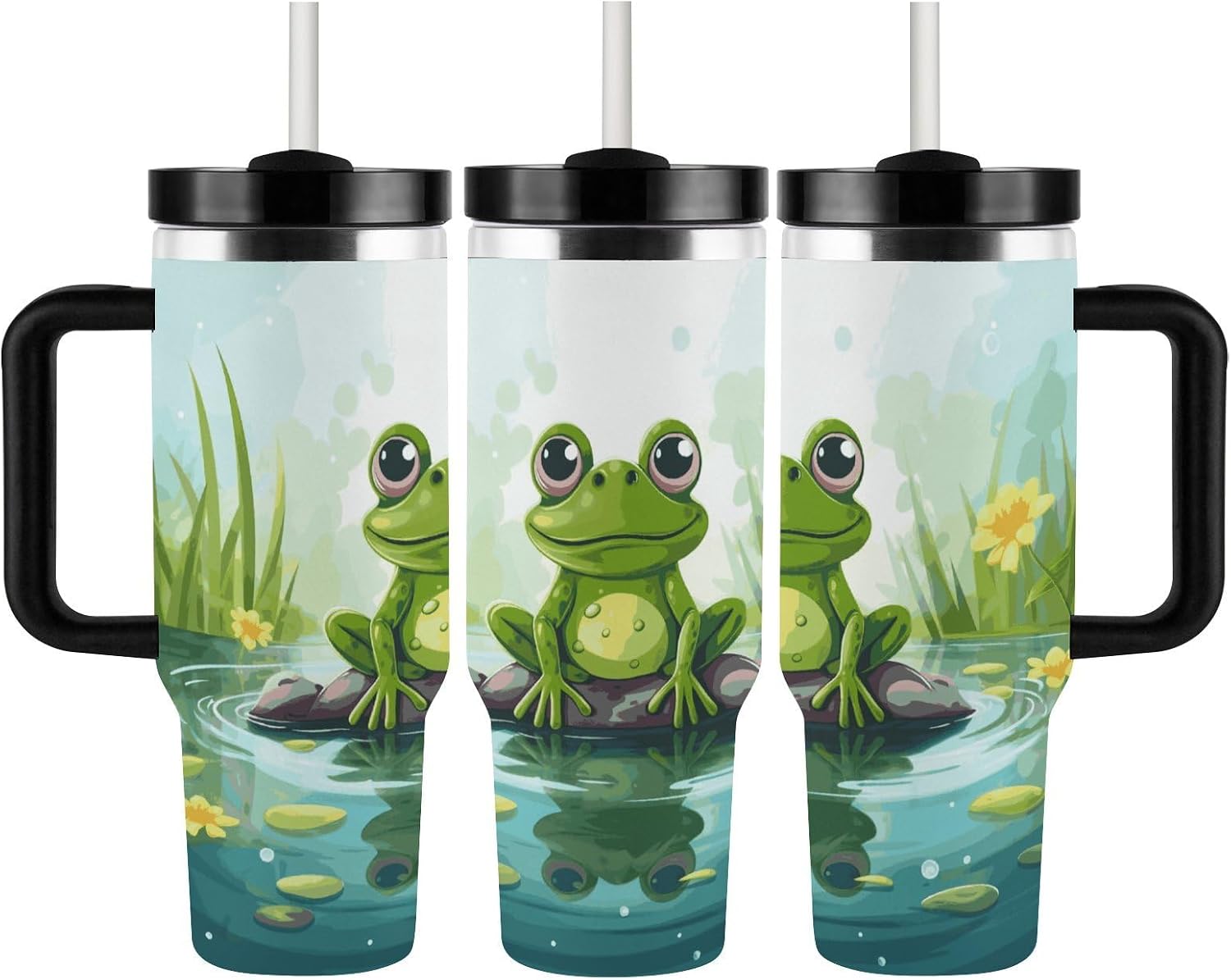 Stainless Steel 40oz Tumbler Travel Mugs, Frog in A Pond image 3
