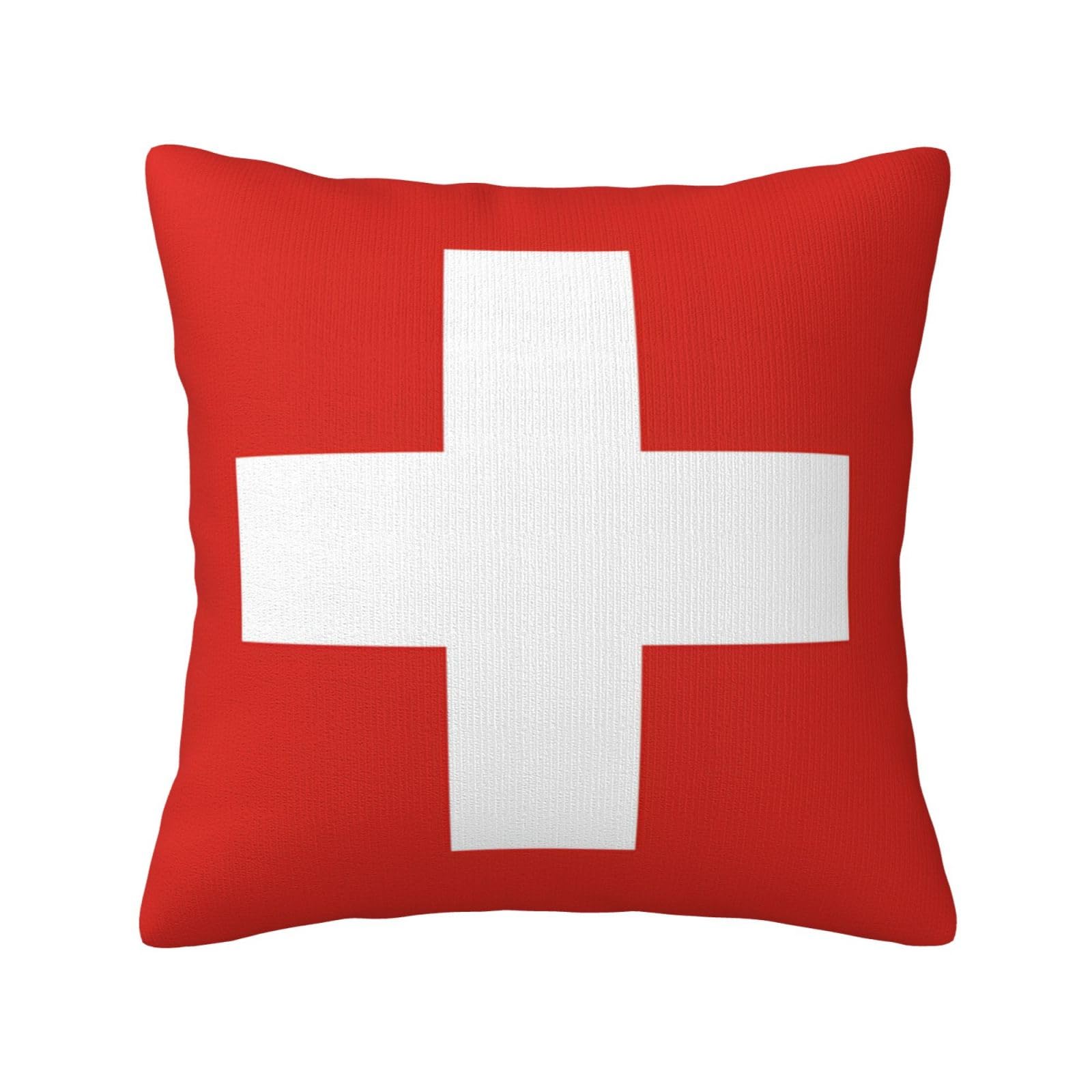 Swiss Flag Print Decorative Throw Pillow Covers for Sofa, Outdoor and World Cup Celebrations