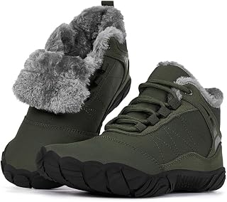 Winter Footwear Barefoot Shoes Women Men Zero Drop Barefoot Hiking Boots Slip On Warm Waterproof Snow Boot Minimalist Wide Toe Ankle Booties Five Finger Hike Shoes Outdoor