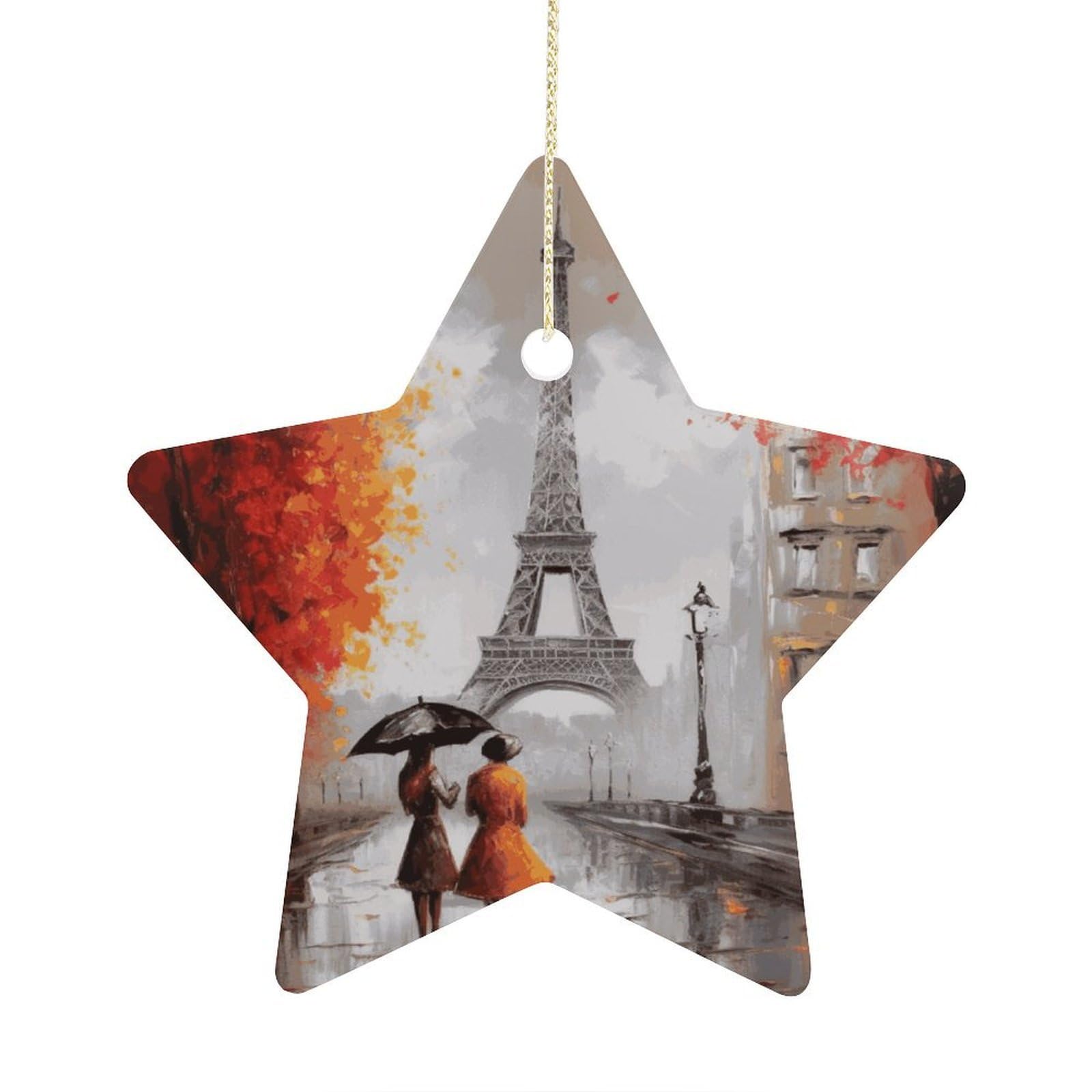 Fodpand Women's Style Eiffel Tower Paris Painting Ornament With String, Keepsake Hanging Decorations,Ceramic Ornaments For Men Indoor Home Holiday Party Gifts