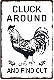 Letrero divertido de gallinero, decoración de pollo, pollo cacareando y encontrando, póster de metal, letreros de hojalata, decoraciones para el hogar, granja, jardín, cocina, regalo para mujeres y h
