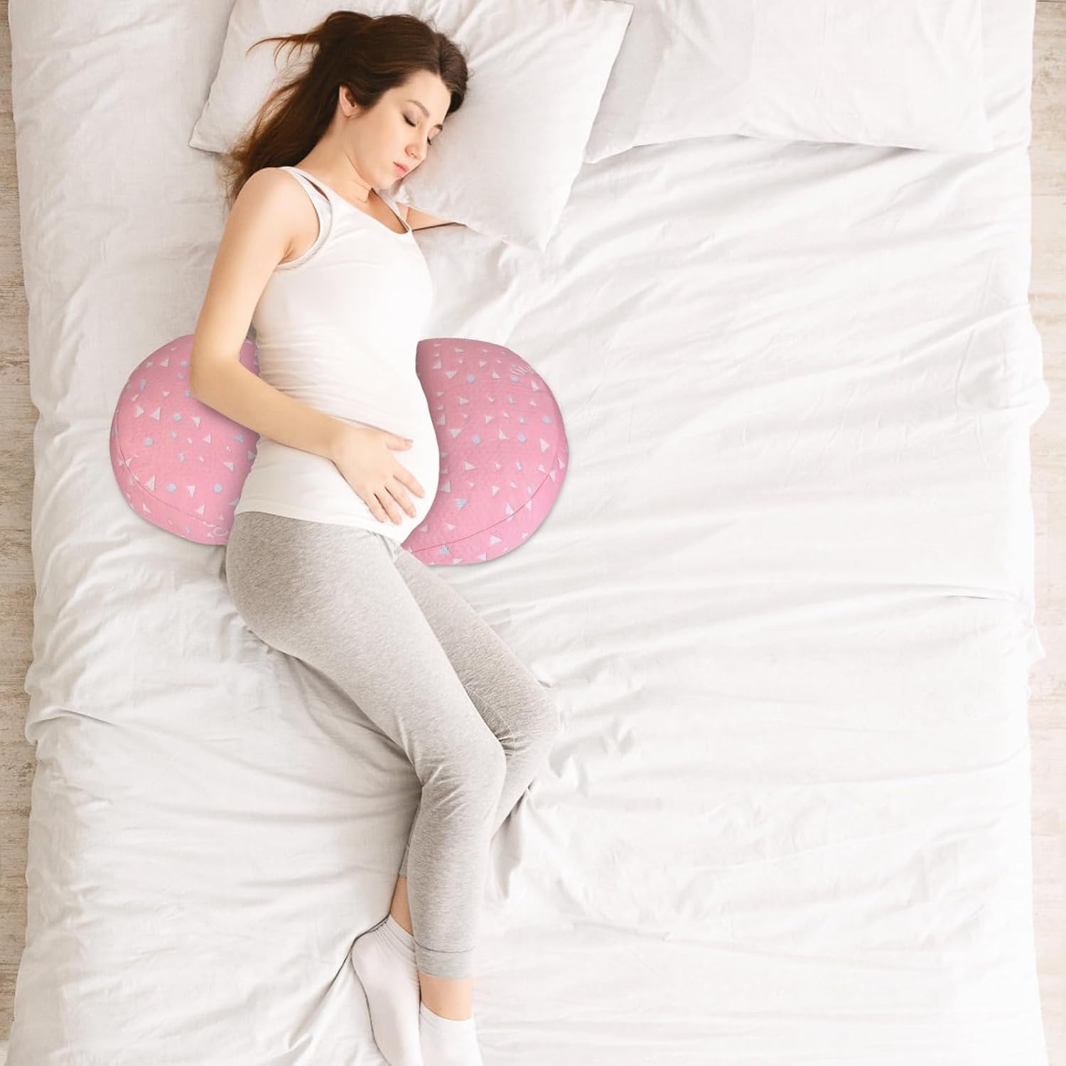 Pregnancy Pillow for Sleeping, Soft Maternity Body Pillow for Side Sleepers, Wedge Support for Back, Belly, Legs, Adjustable & Detachable with Machine-Washable Cushion Cover(Pink)