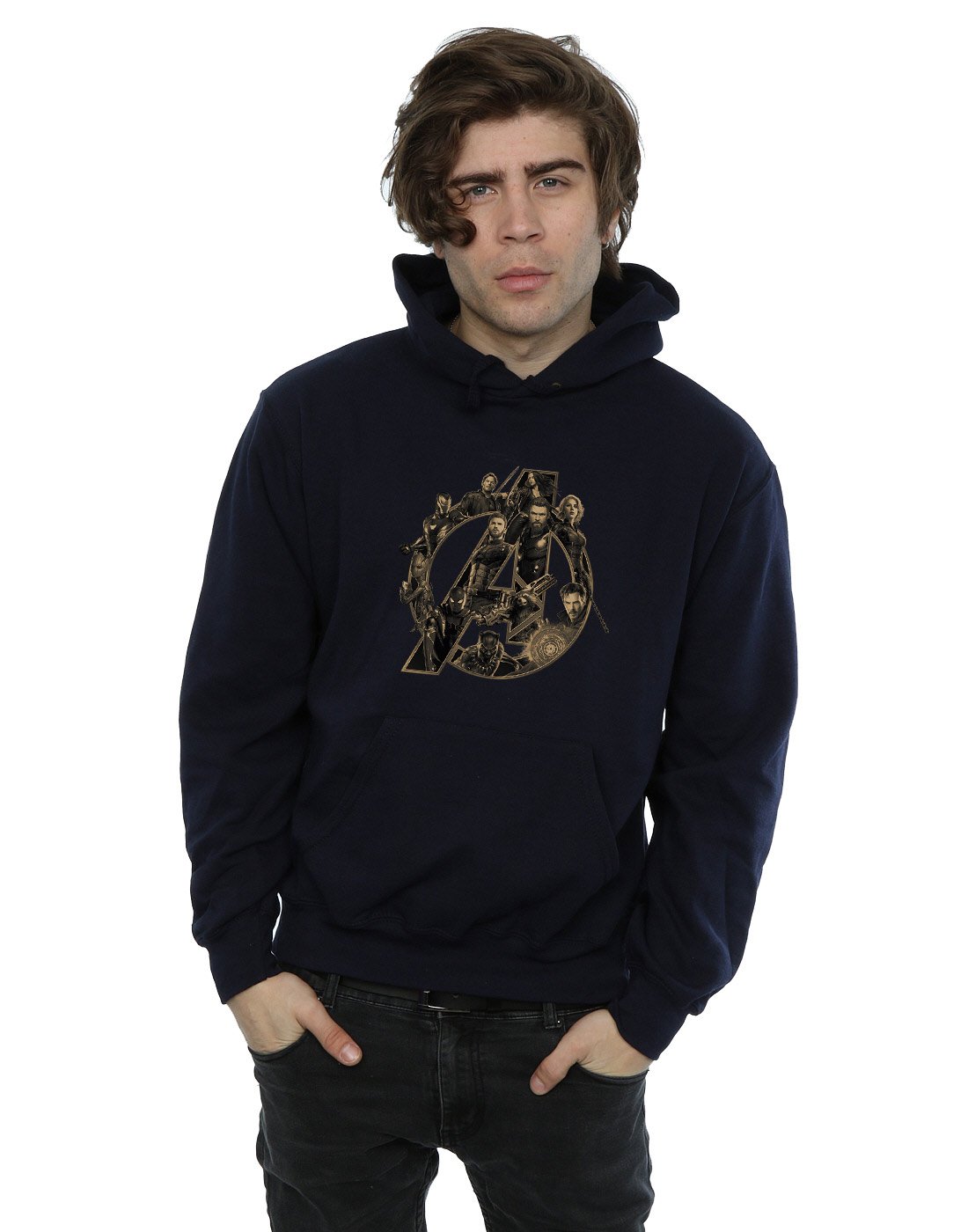 Marvel Men's Avengers Infinity War Marvel Logo Hoodie Navy Blue Large