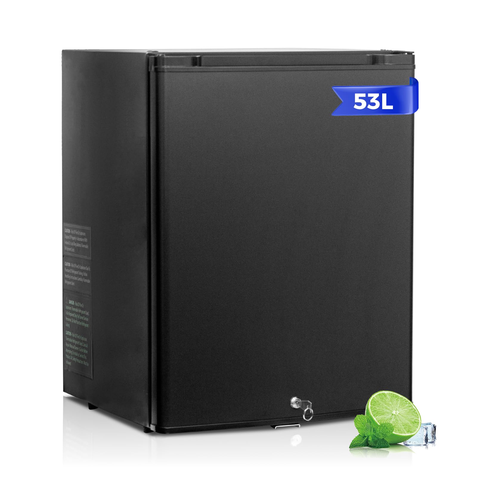 Smad Fridge 12 V 220 V, 53 L, Camping Motorhome, with Reversible Door and Lock, Silent Fridge for Bedroom, Hotel, Camping, Caravan, Van Furnished, Black