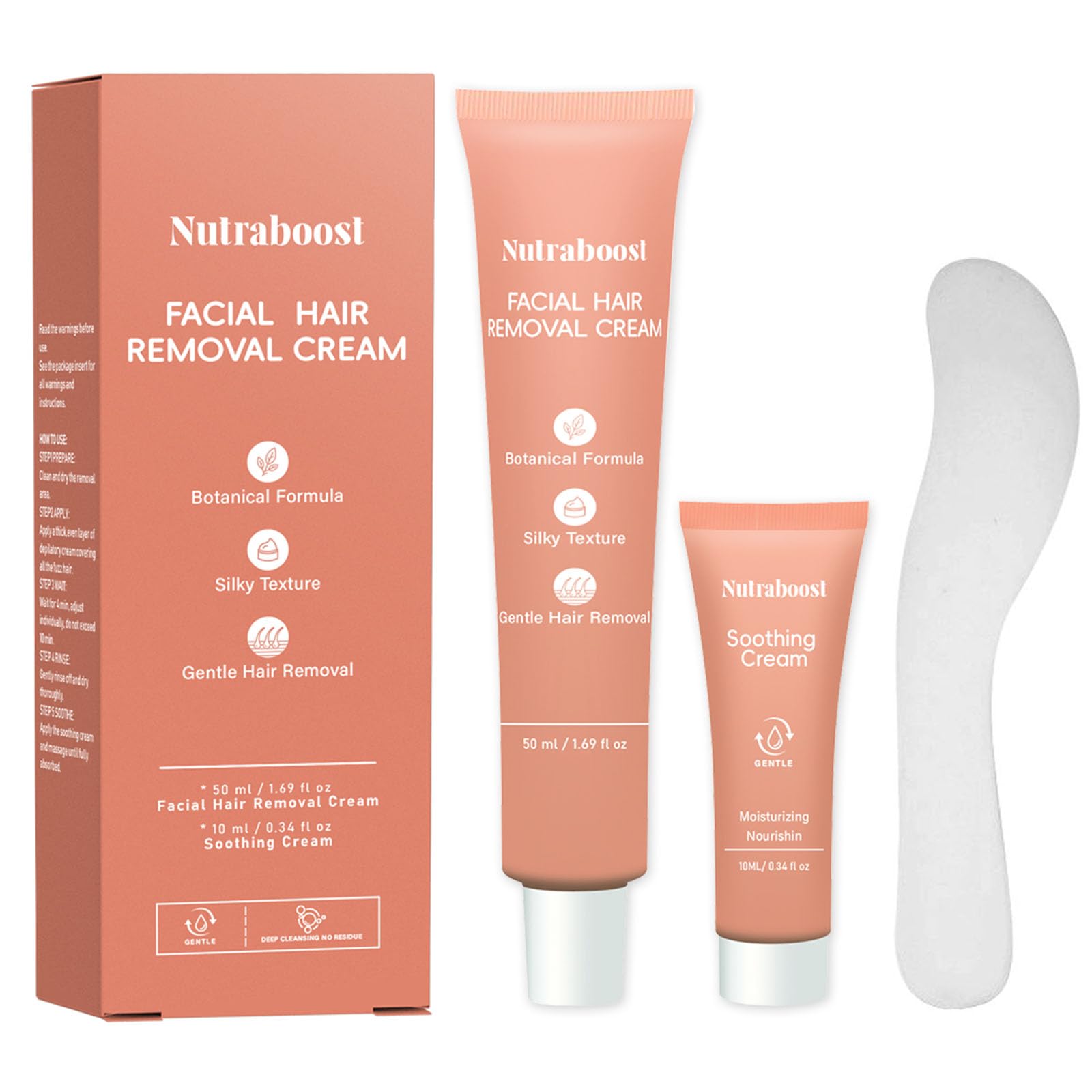 Womens Facial Hair Removal Cream 2-in-1 Hair Depilatory Post Care Soothing Cream 4 Min Painless Facial Hair Removal