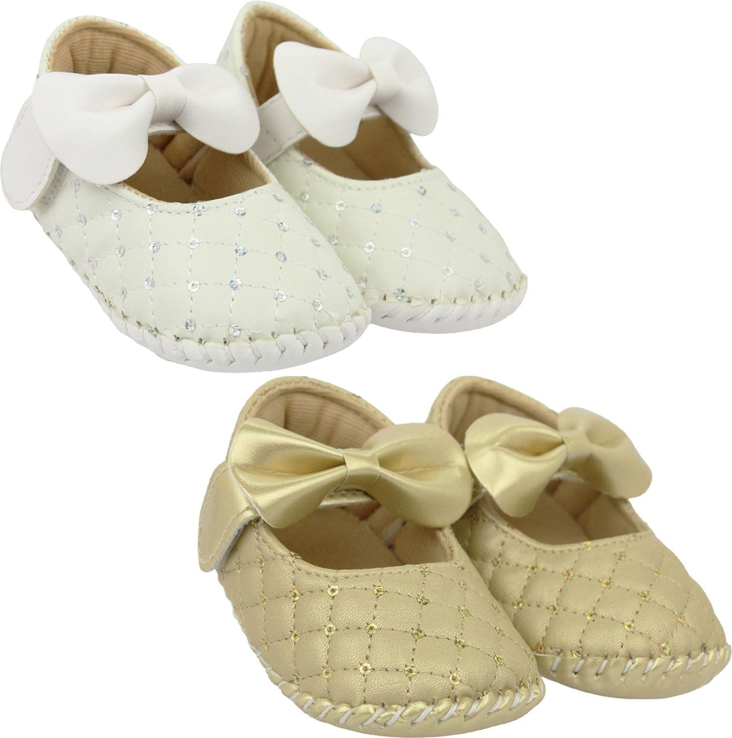 6 To 12 Months Baby Girls Set of 2 Pair Belly Shoe Bow Sandal Hook & Loop Booties (White,Gold)-BT1622andBT1623-image-34